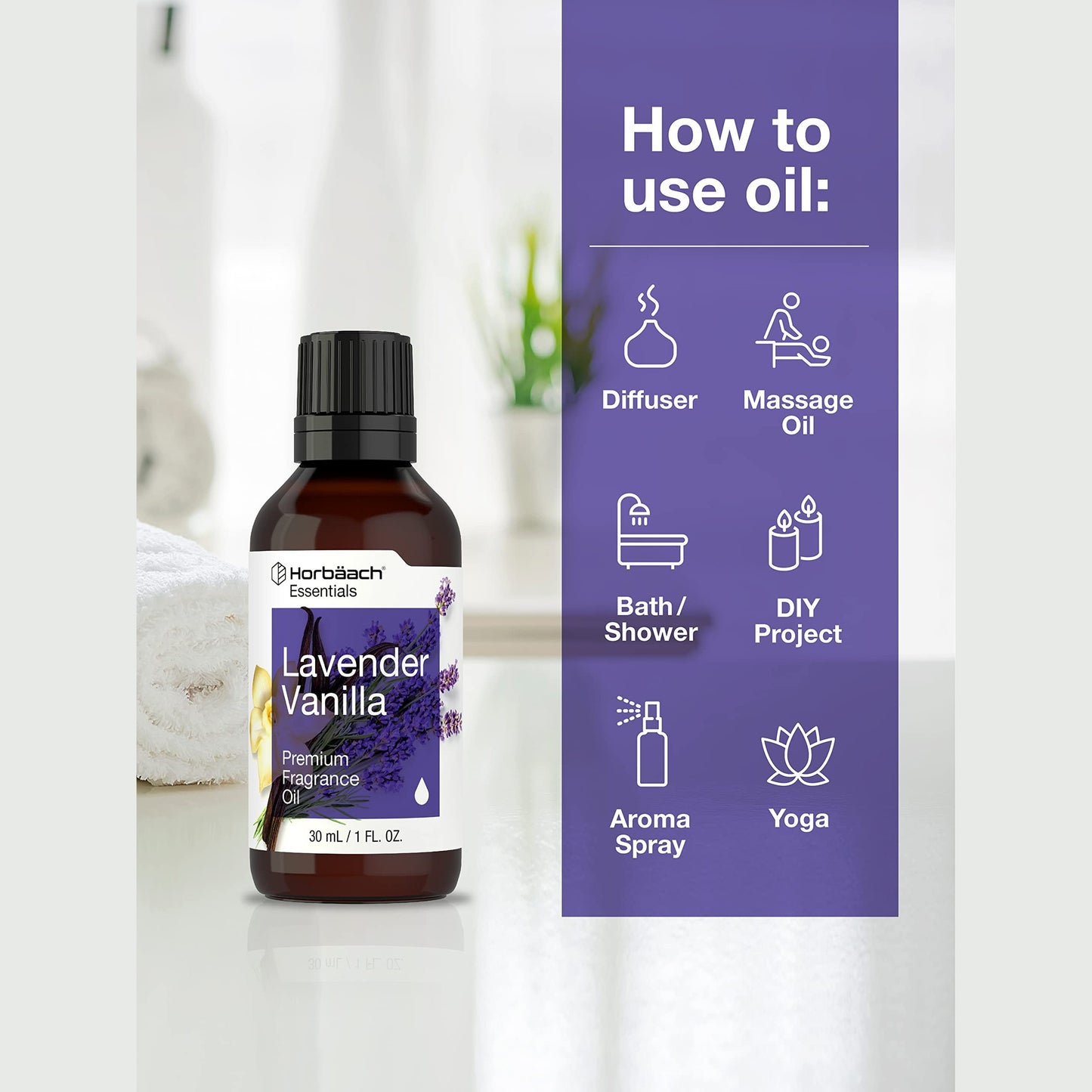 Horbäach Lavender Vanilla Fragrance Oil | 1 fl oz (30ml) | Premium Grade | for Diffusers, Candle and Soap Making, DIY Projects & More - Medaid International