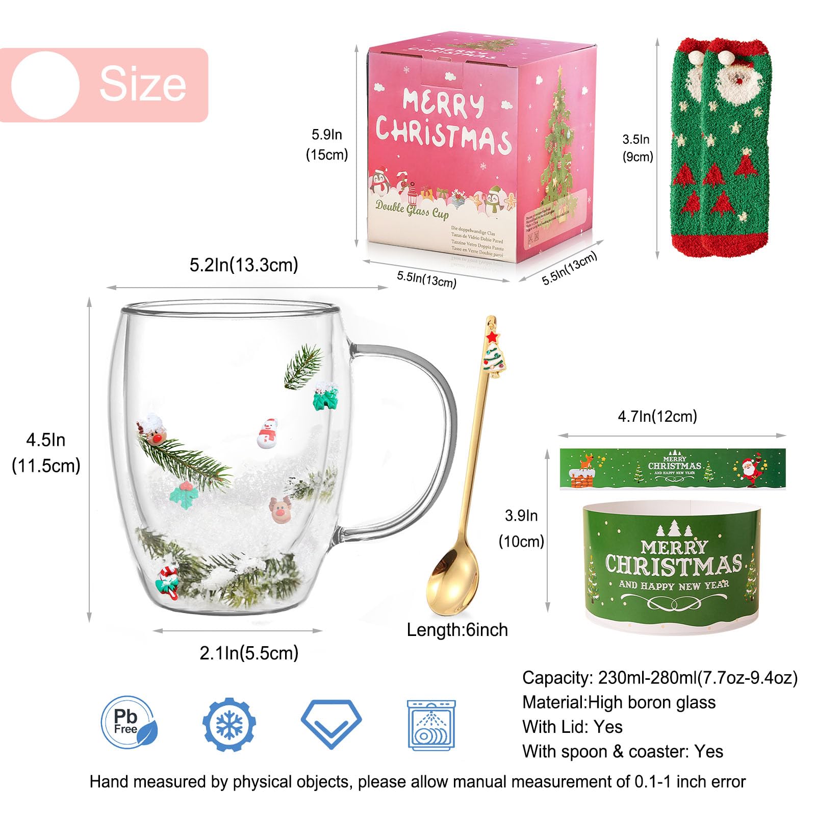 Christmas Gifts For Women Mom Friends Kids Grandma Men Cute Coffee Mugs with Christmas Socks Glass Espresso Tea Cups Kawaii Christmas Stocking Stuffers Decorations Presents Funny White Elephant Gifts - Medaid International