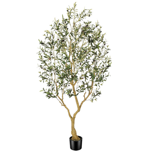 PHYTREE Faux Olive Tree 7FT, Olive Trees Artificial Indoor, Large Fake Tree with Realistic Leaves Branches and Lifelike Fruits for Home Office Living Room Decor - Medaid International