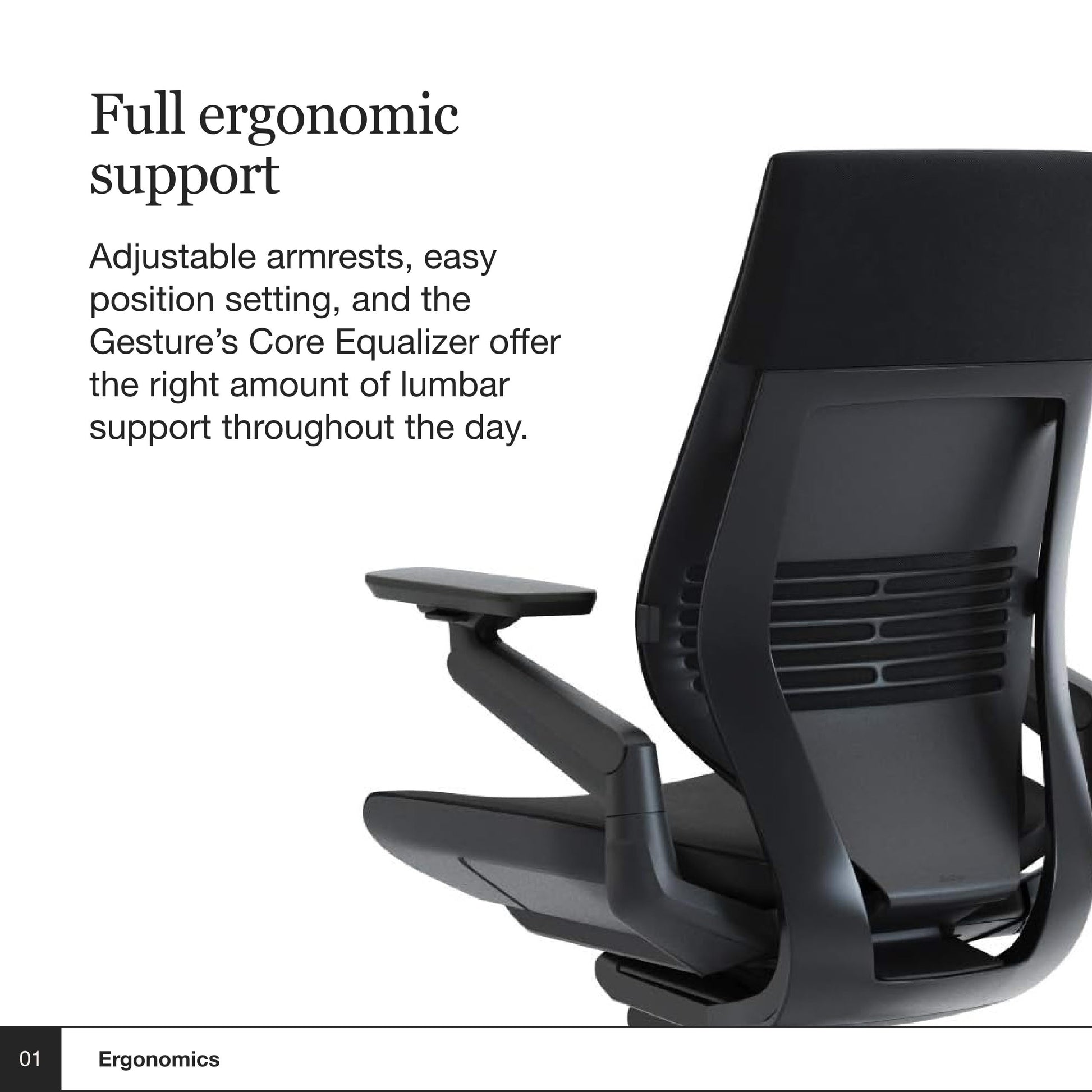 Steelcase Gesture Office Chair - Ergonomic Work Chair with Wheels for Carpet - Comfortable - Intuitive-to-Adjust for Desk - 360-Degree Arms - Licorice Fabric, Dark Frame - Medaid International