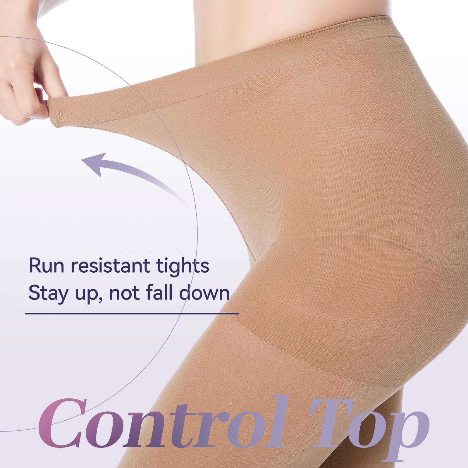 MANZI 2 Pairs Run Resistant Control Top Panty Hose Opaque Tights, Large, Suntan - Medaid International
