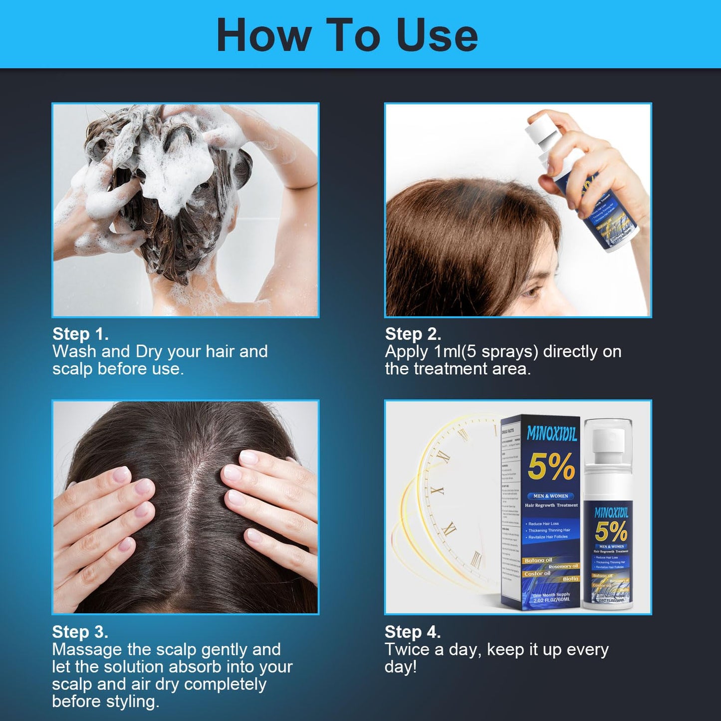 5% Minoxidil for Men and Women, Hair Growth Biotin Serum with Batana and Rosemary for Hair beard Regrowth Treatments, Extra Strength Hair Loss Solution to Regrow Thicker, 2.02FL OZ - Medaid International