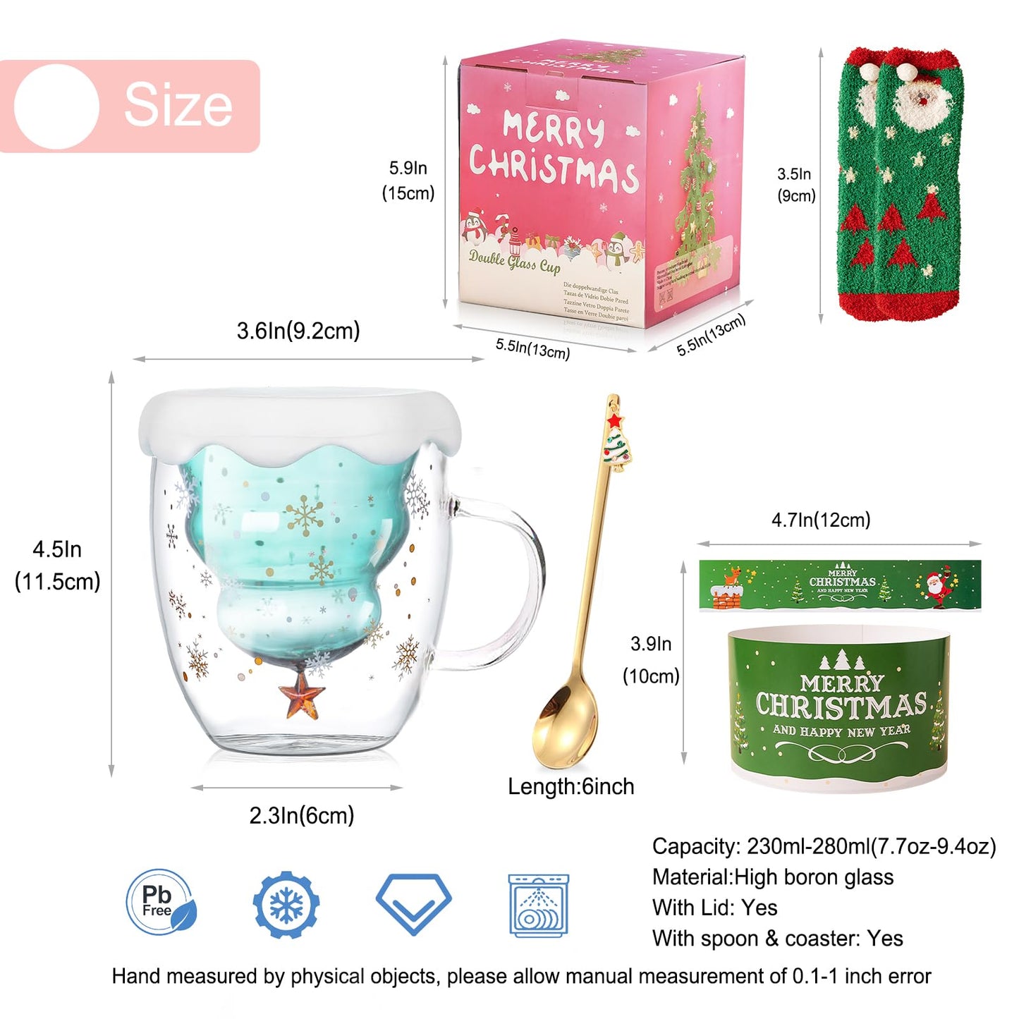 Binoster Cute Mugs Christmas Coffee Mug, Tea Cup, Milk Cup Glasses Double Wall Insulated Glasses Espresso Cup, Best Christmas for Women,Men,Kid, Office and Personal - Medaid International