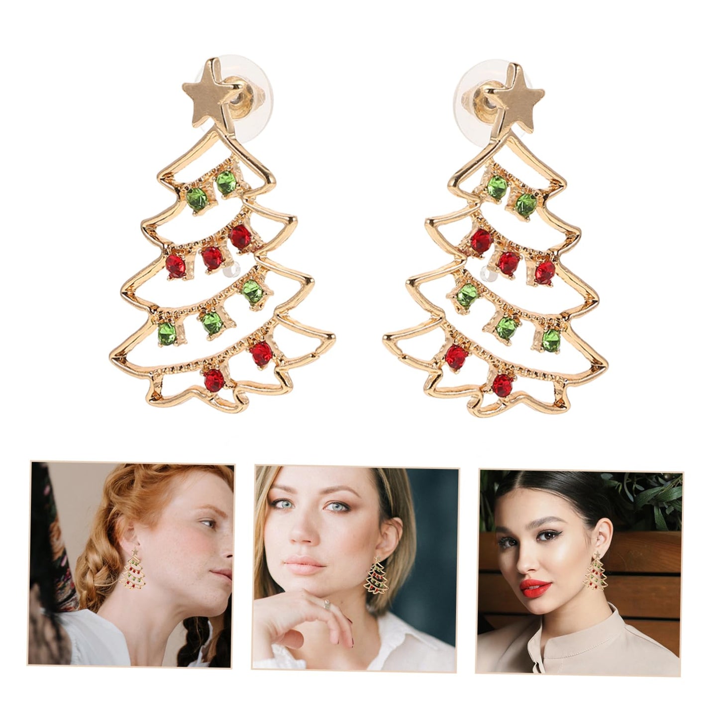 1Pair Exquisite Christmas Tree Shape for Women Holiday Jewelry Festive Cartoon Design Durable Present for Xmas Parties - Medaid International