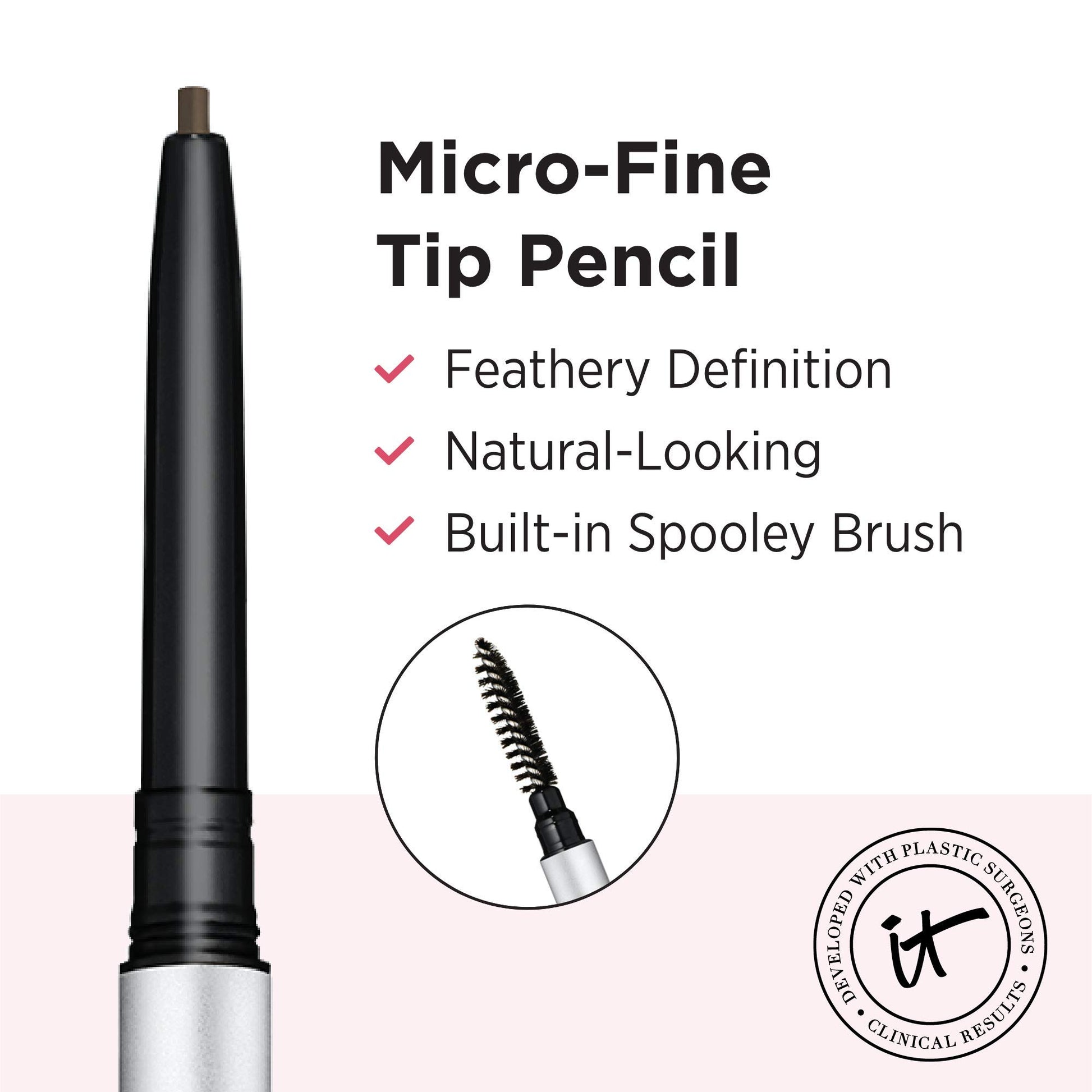 IT Cosmetics Brow Power Micro, Universal Taupe - Universal Eyebrow Pencil - Mimics the Look of Real Hair - Budge-Proof Formula - Built-in Spoolie - 0.017 oz - Medaid International