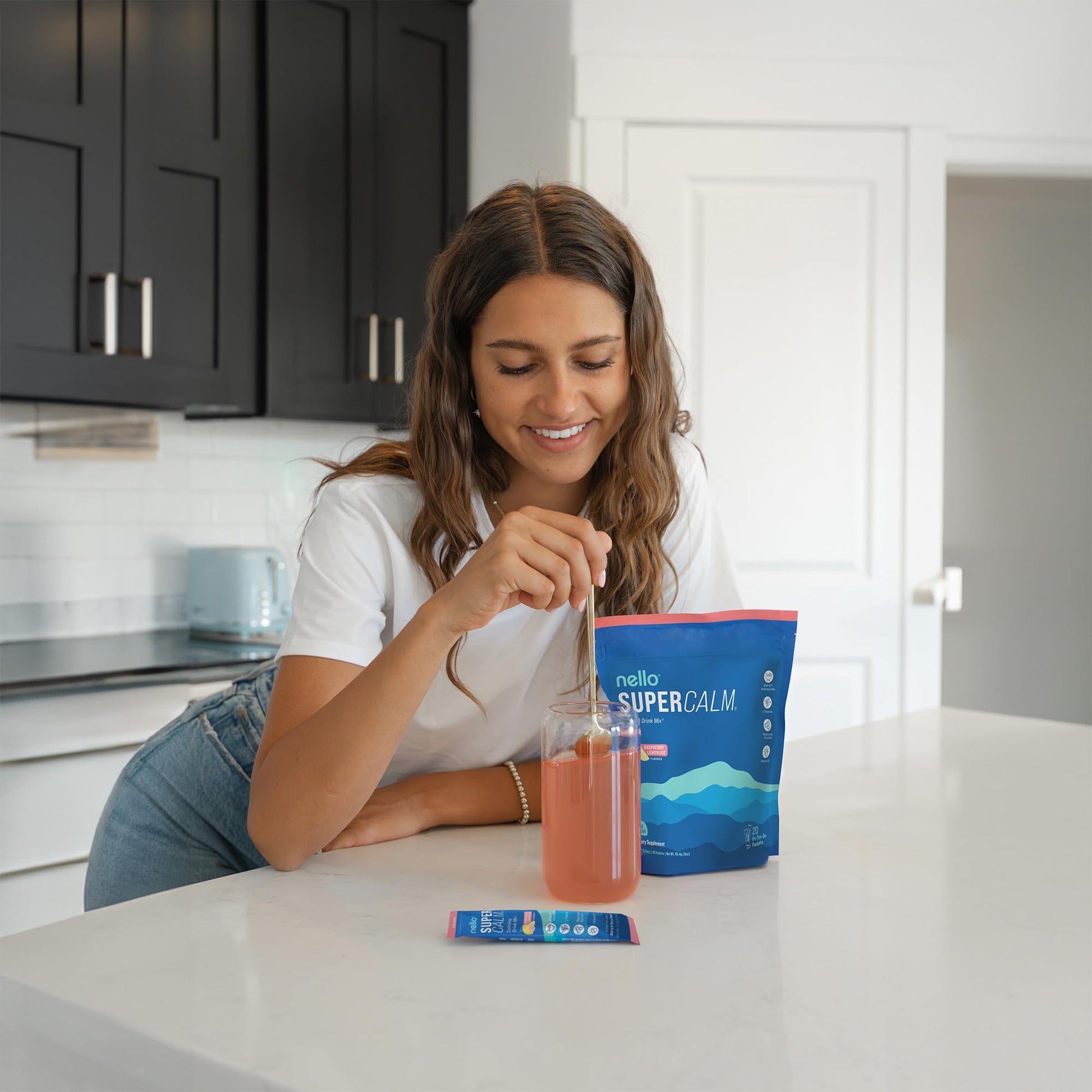 Nello Supercalm Powdered Drink Mix, Raspberry Lemonade, L Theanine, Ksm-66 Ashwagandha, Magnesium Glycinate, Vitamin D 3, Supplements for Relaxation & Focus, No Sugar, Non GMO, On The Go, 20 Ct - Medaid International