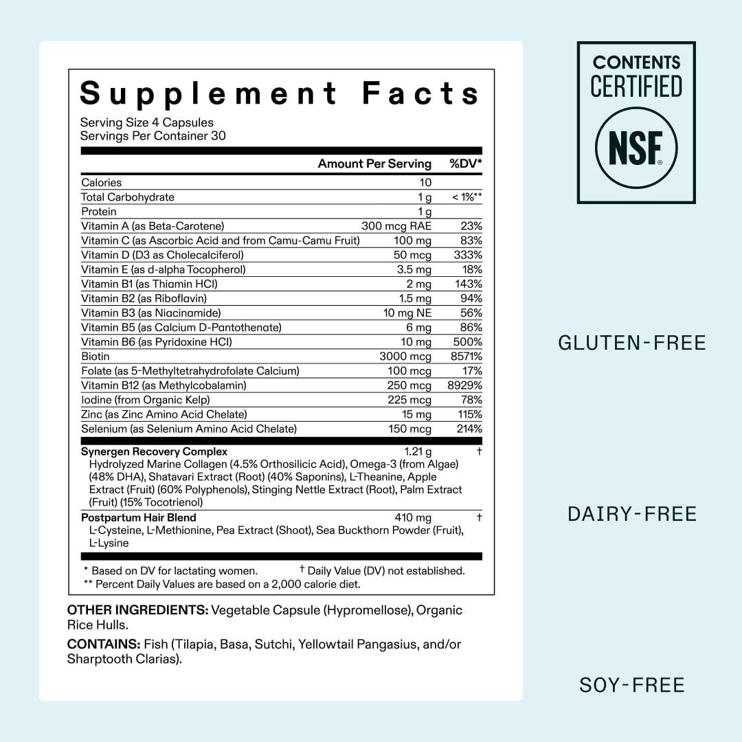 Nutrafol Postpartum Hair Growth Supplements, Clinically Tested for Visibly Thicker Hair and Less Shedding, Breastfeeding-friendly - 1 Month Supply - Medaid International