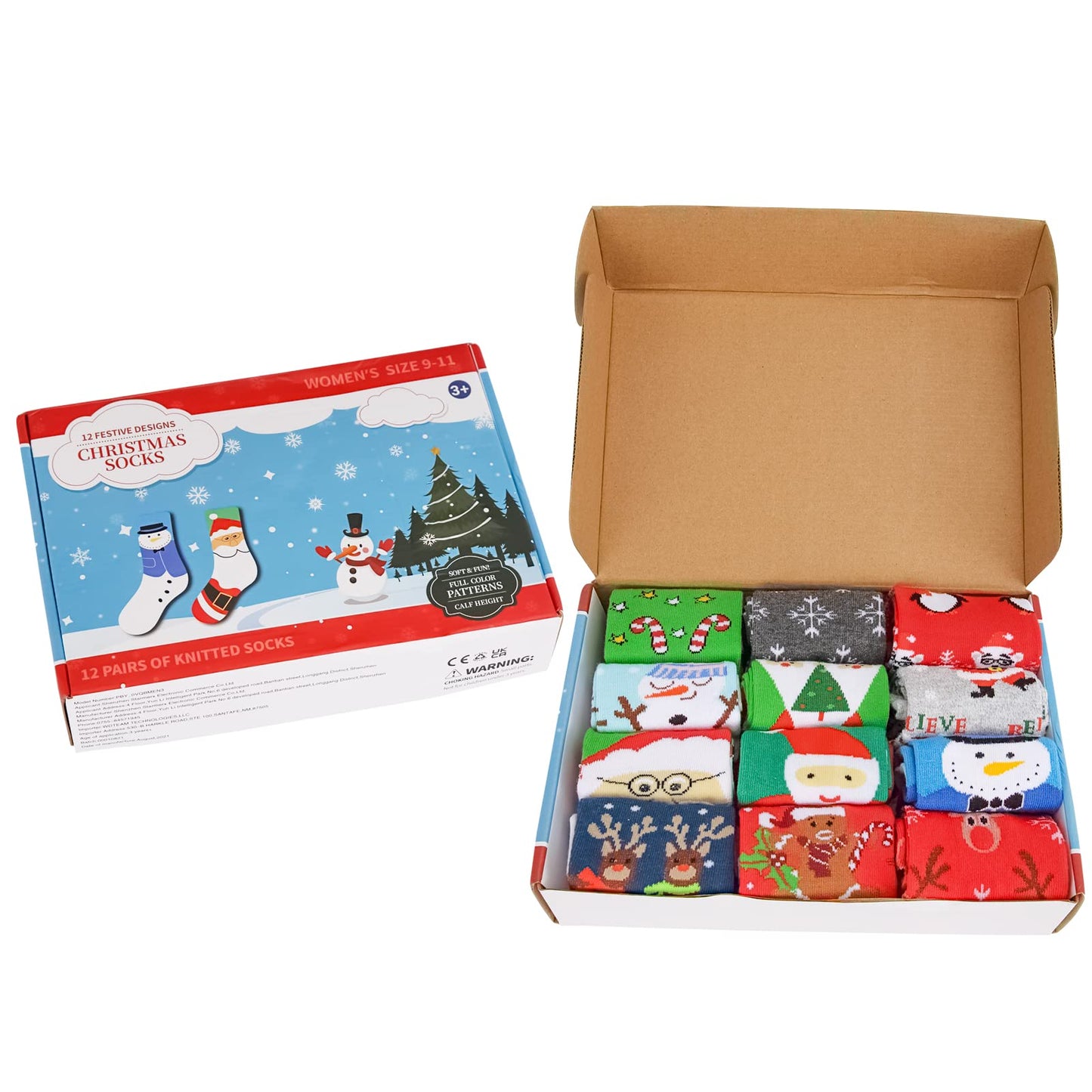 Twister.CK 12 Pairs Crew Christmas Holiday Socks，Cozy Funny Cotton Knit Xmas Soft Socks Winter Novelty Christmas Gift - Medaid International