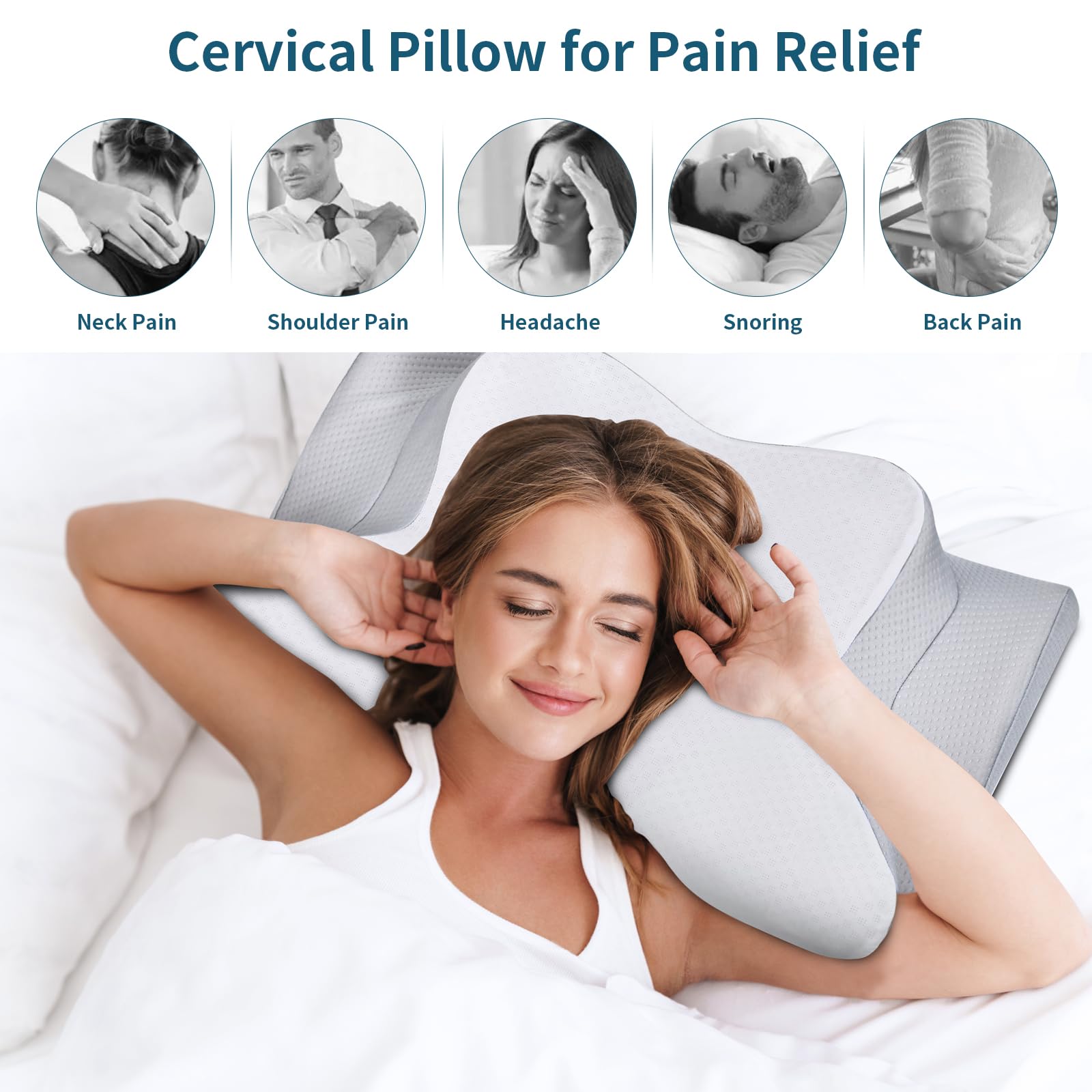 Cervical Neck Pillow for Pain Relief - Cooling Side Sleeper Pillow for Sleeping, Ergonomic Memory Foam Pillows for Neck Support, Contour Orthopedic Bed Pillow for Back Stomach Sleepers - Medaid International