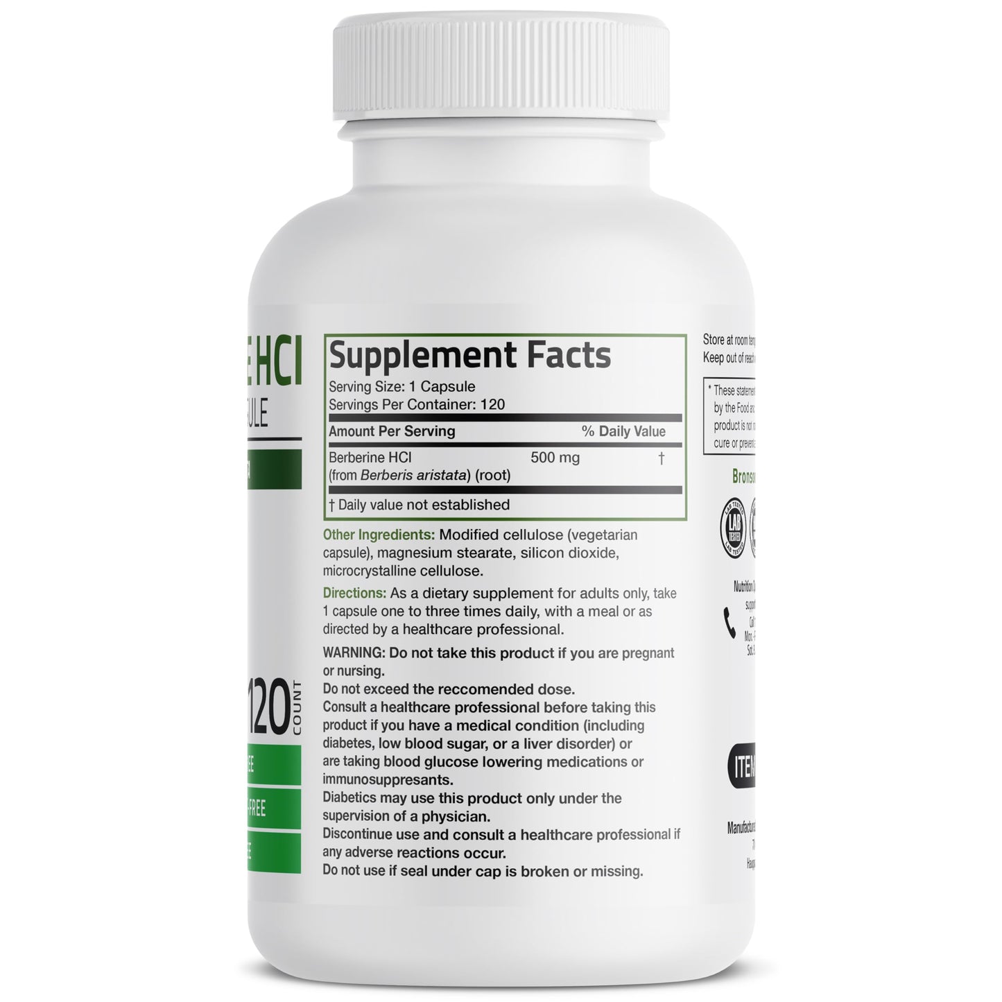 Bronson Berberine As Berberine HCI Berberis Aristata 500mg Per Vegetarian Capsule Non-GMO, 120 Vegetarian Capsules - Medaid International