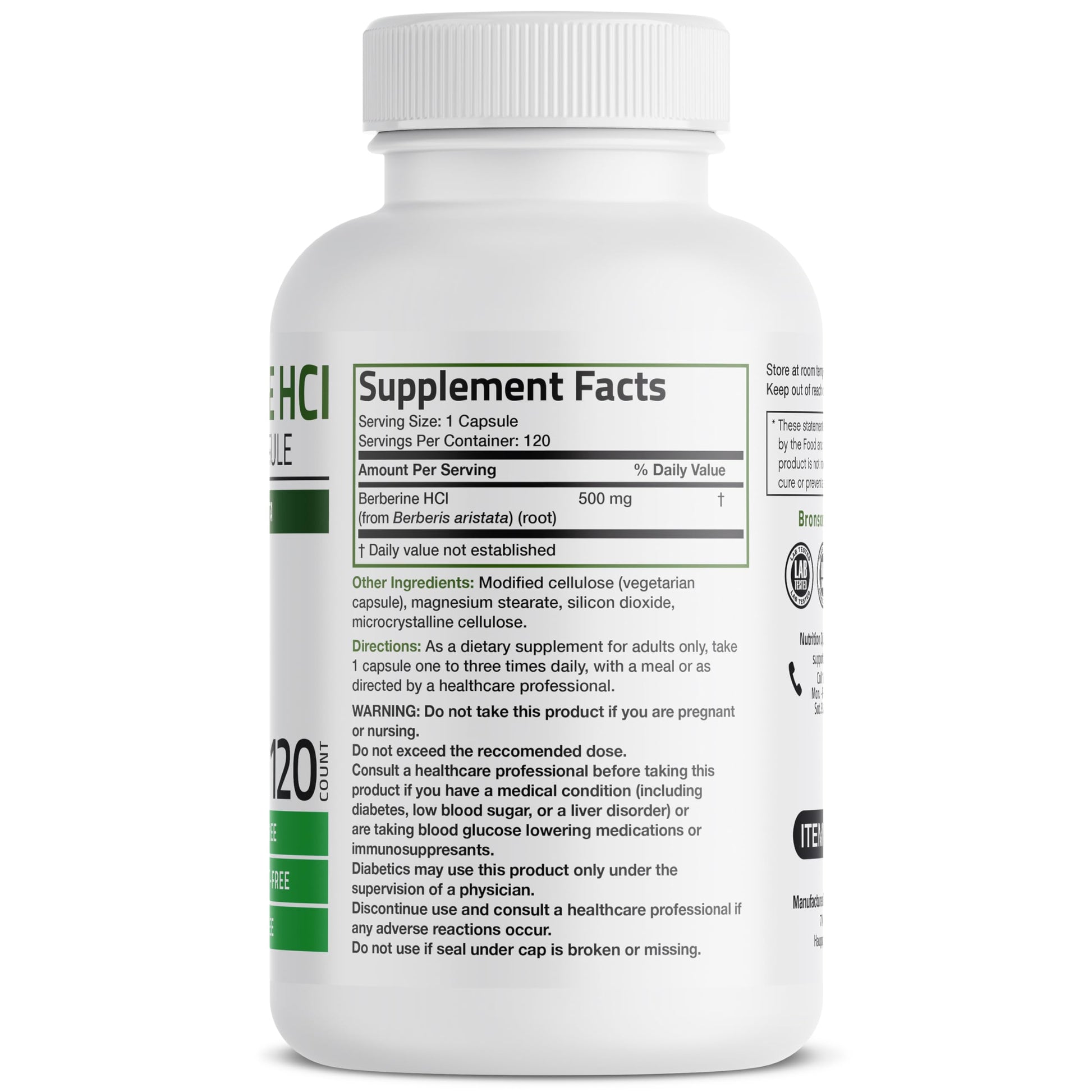 Bronson Berberine As Berberine HCI Berberis Aristata 500mg Per Vegetarian Capsule Non-GMO, 120 Vegetarian Capsules - Medaid International