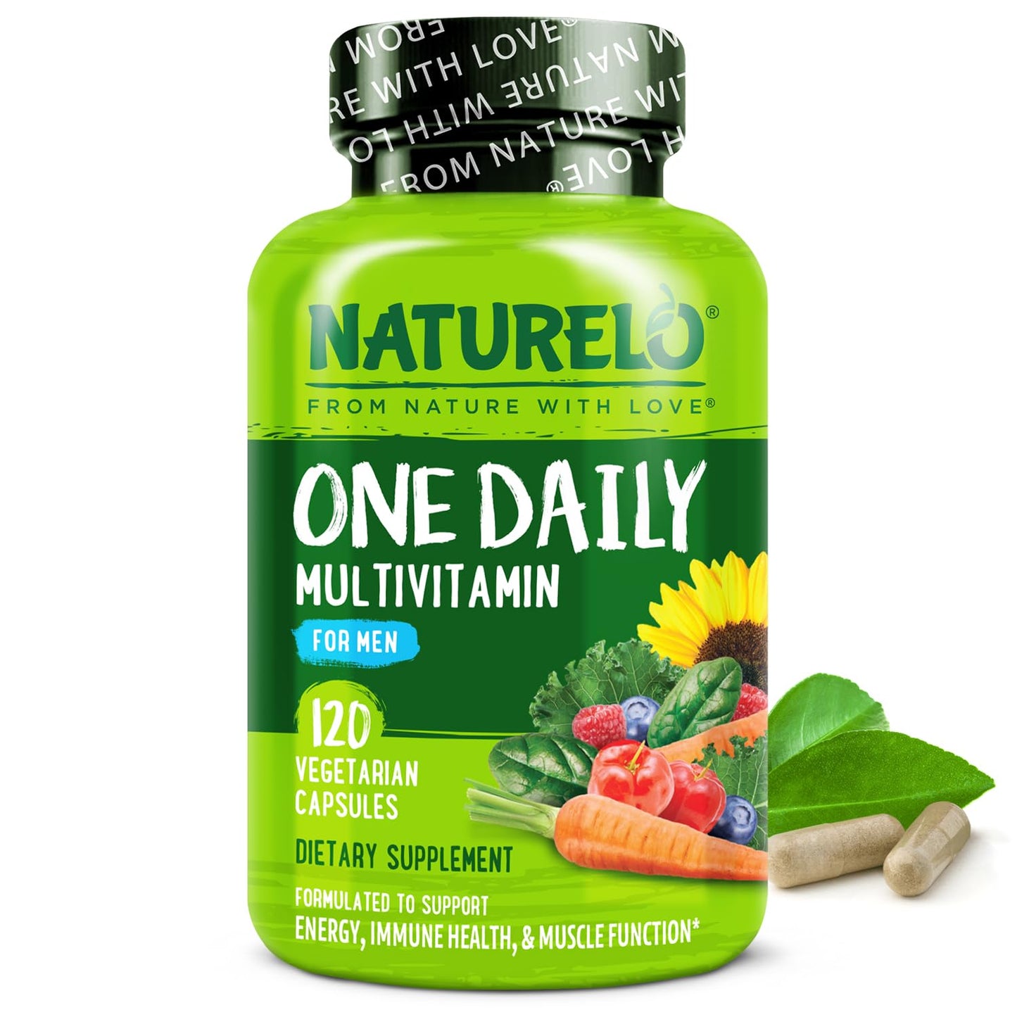 NATURELO Mens Multivitamins - One Daily Multivitamin for Men with Vitamins, Minerals & Organic Whole Foods, Boost Energy & Health, Non-GMO, 120 Vegetarian Capsules - Medaid International