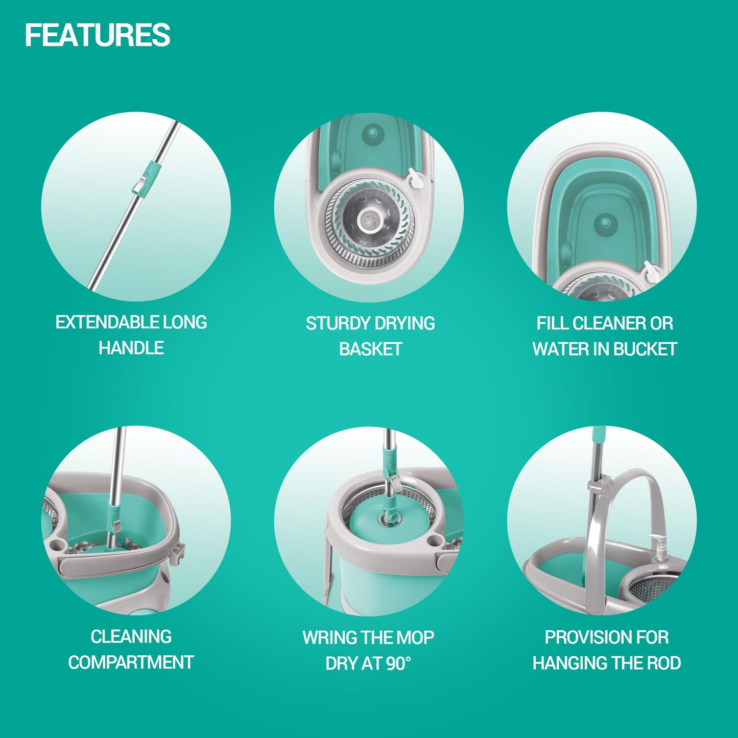 Spotzero by Milton Mop and Bucket with Wringer Set for Home, 360º Spin Mop and Bucket System with Microfiber Technology, Height Adjustable Handle, Kitchen Mop Floor Cleaning Prime Spin Mop - Medaid International