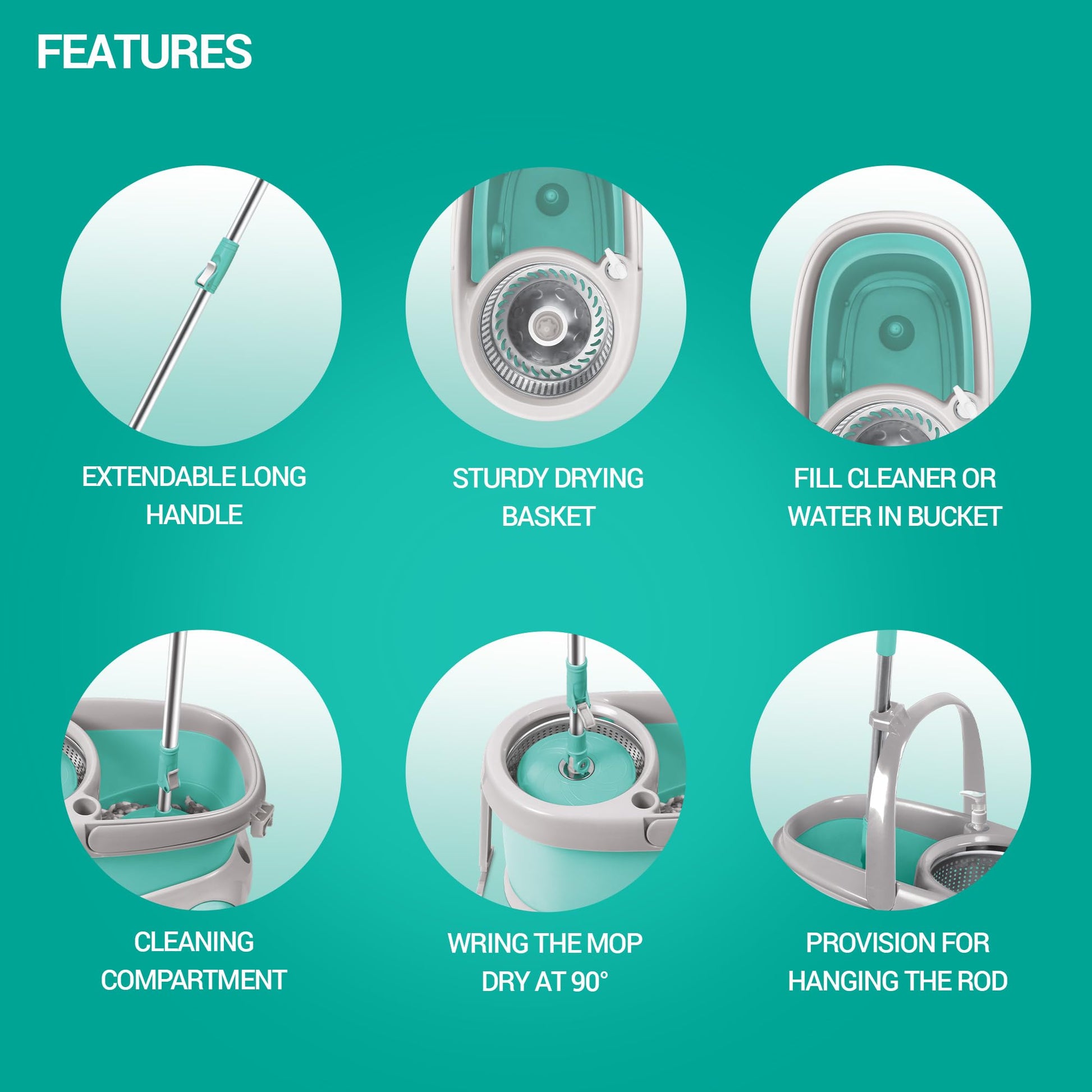 Spotzero by Milton Mop and Bucket with Wringer Set for Home, 360º Spin Mop and Bucket System with Microfiber Technology, Height Adjustable Handle, Kitchen Mop Floor Cleaning Prime Spin Mop - Medaid International