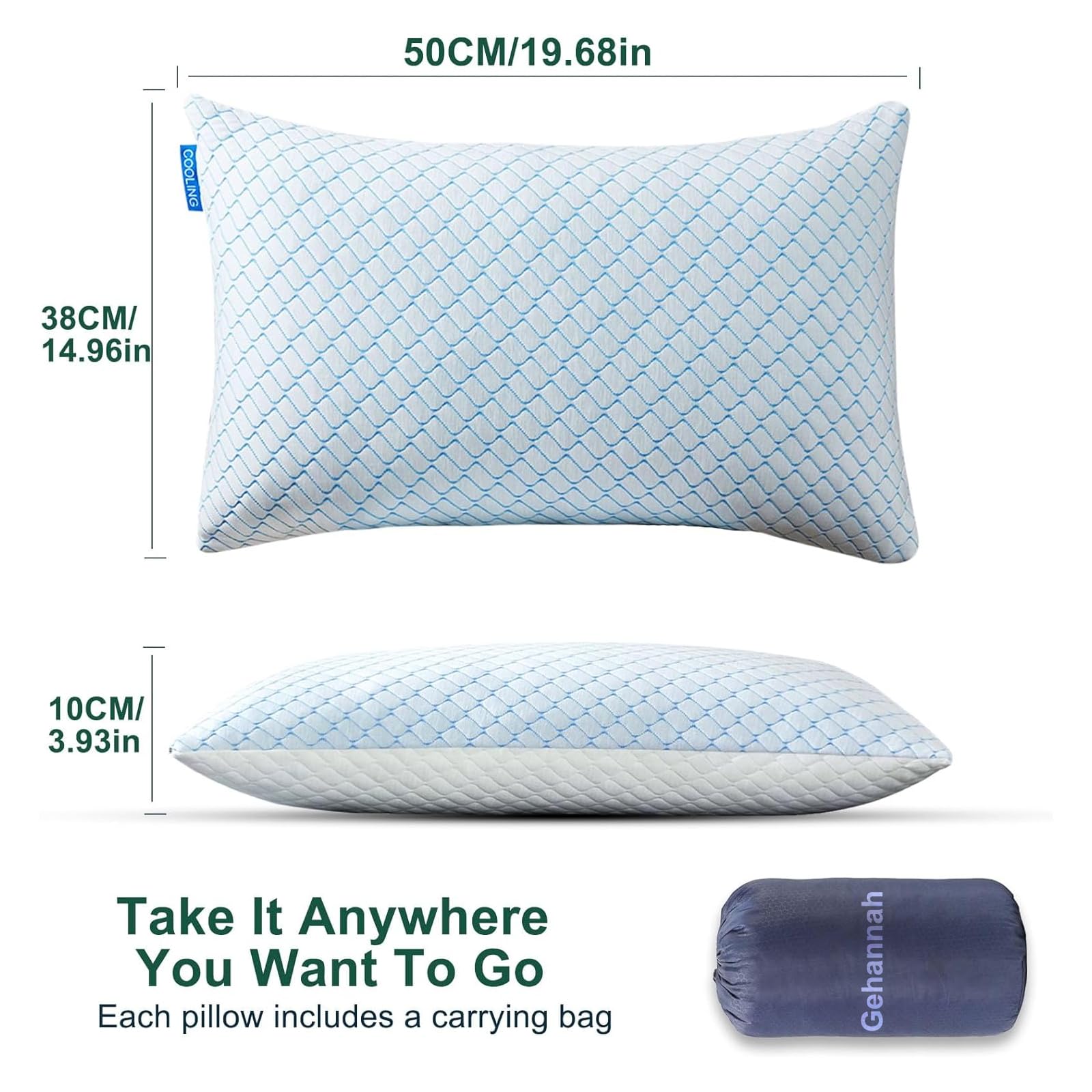 Gehannah Travel Pillow - Large 1 Pack Compressible Camping Pillow for Sleeping - Shredded Memory Foam with 1 Storage Bags - Supportive for Adults, Kids, Outdoor, Backpacking, Hiking Gear - Medaid International