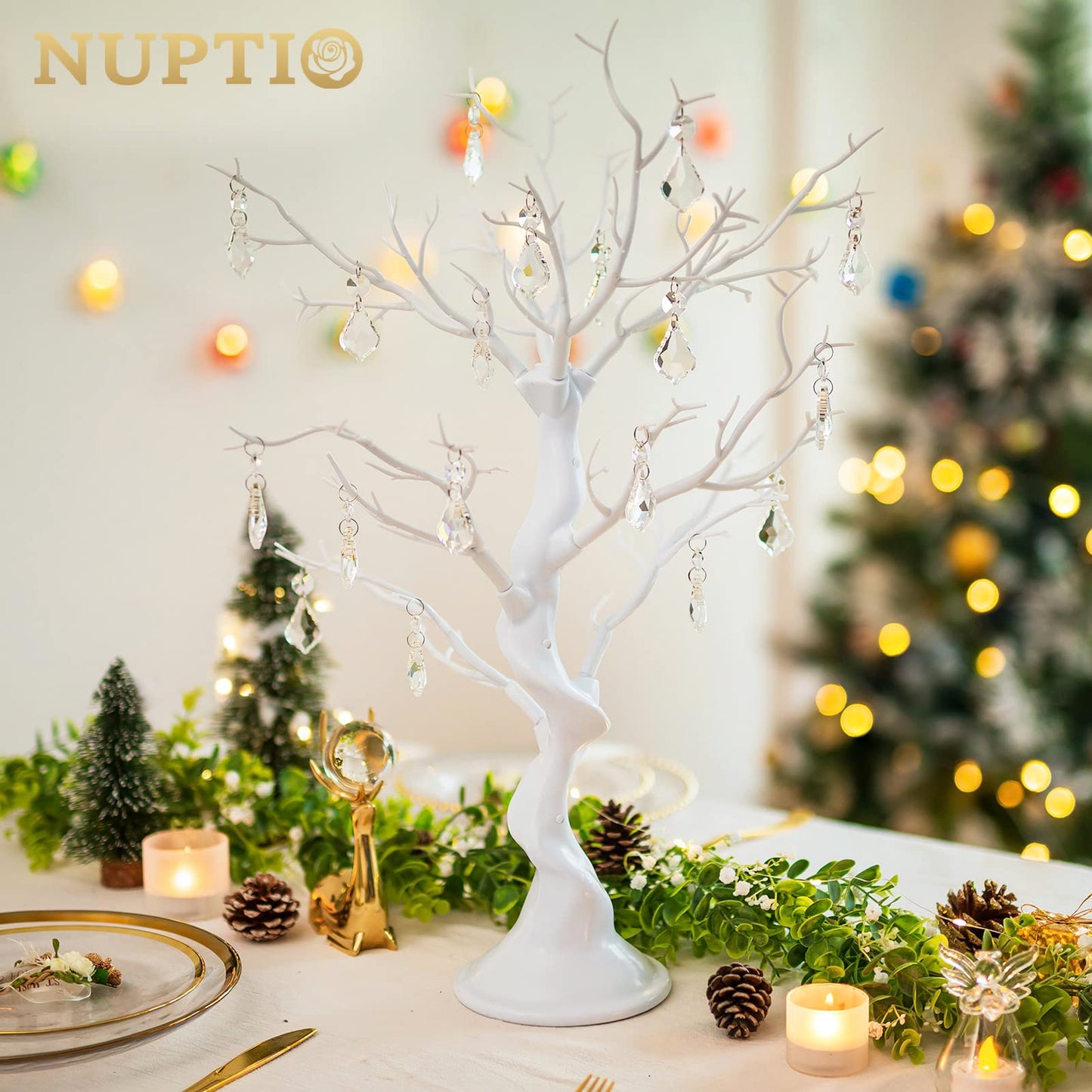 Nuptio White Christmas Tree Branch Artificial 22.8 inch Tall Manzanita Tree Centerpiece Wedding Centerpieces for Tables, Decorative Ornament Display Tree Branches for Decoration Weddings (1 Pc) - Medaid International