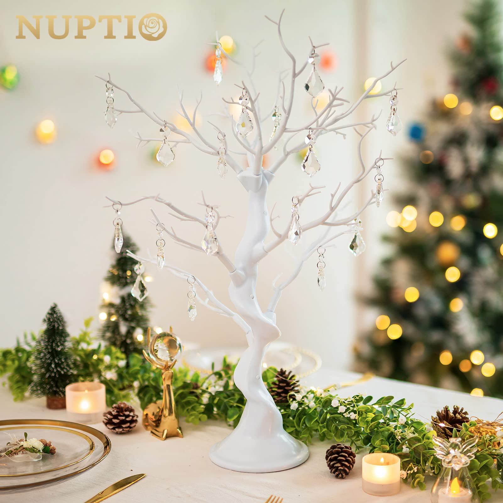 Nuptio White Christmas Tree Branch Artificial 22.8 inch Tall Manzanita Tree Centerpiece Wedding Centerpieces for Tables, Decorative Ornament Display Tree Branches for Decoration Weddings (1 Pc) - Medaid International