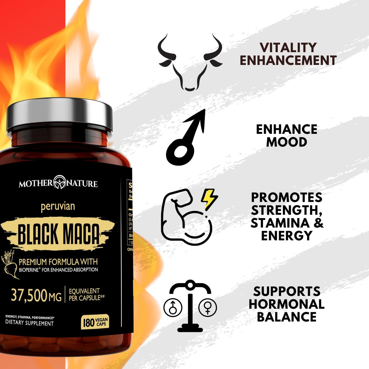 Black Maca Root 50:1 Extract 37,500mg – 180 Capsules Organic Peruvian Maca Peruana Supplement for Men | High Potency Energy, Mood & Performance Support | Vegan, Non-GMO - Medaid International