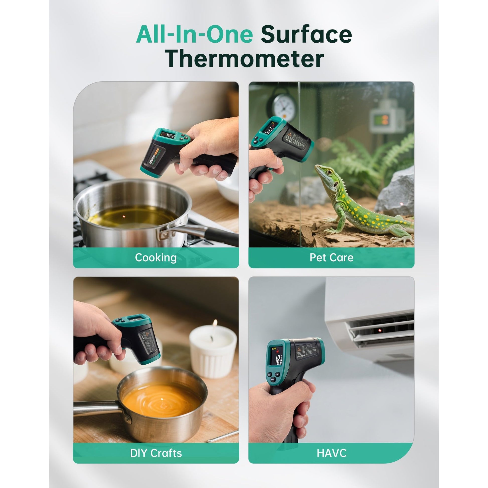 ERICKHILL ROOKMAX Infrared Thermometer Gun, Non-Contact Laser, Adjustable Emissivity, Color LCD, -58°F to 1472°F (-50°C to 800°C), for HVAC, Cooking & BBQ, Automotive, Freezer - Dark Green - Medaid International