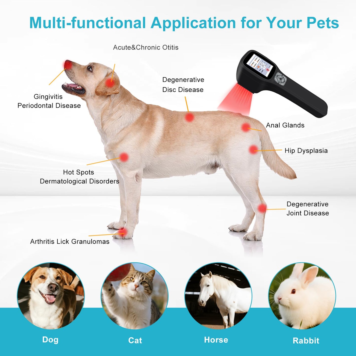 Frovab Cold Laser Therapy Device for Dogs, 5x980nm 5x905nm 5x808nm 10x650nm, Portable Infrared Light Therapy for Cats Equine Joint, Handheld Red Light Therapy Device, Pet Laser Therapy for Pain Relief - Medaid International