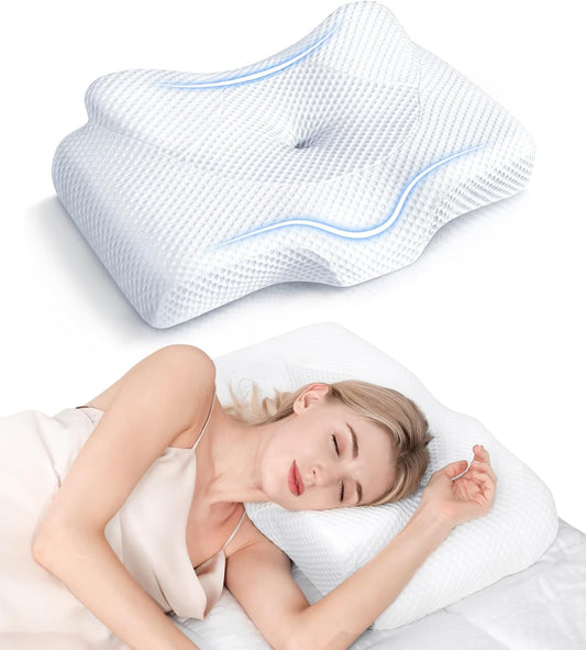 Osteo Cervical Pillow for Neck Pain Relief, Hollow Design Odorless Memory Foam Pillows with Cooling Case, Adjustable Orthopedic Bed Pillow for Sleeping, Contour Support for Side Back Sleepers - Medaid International