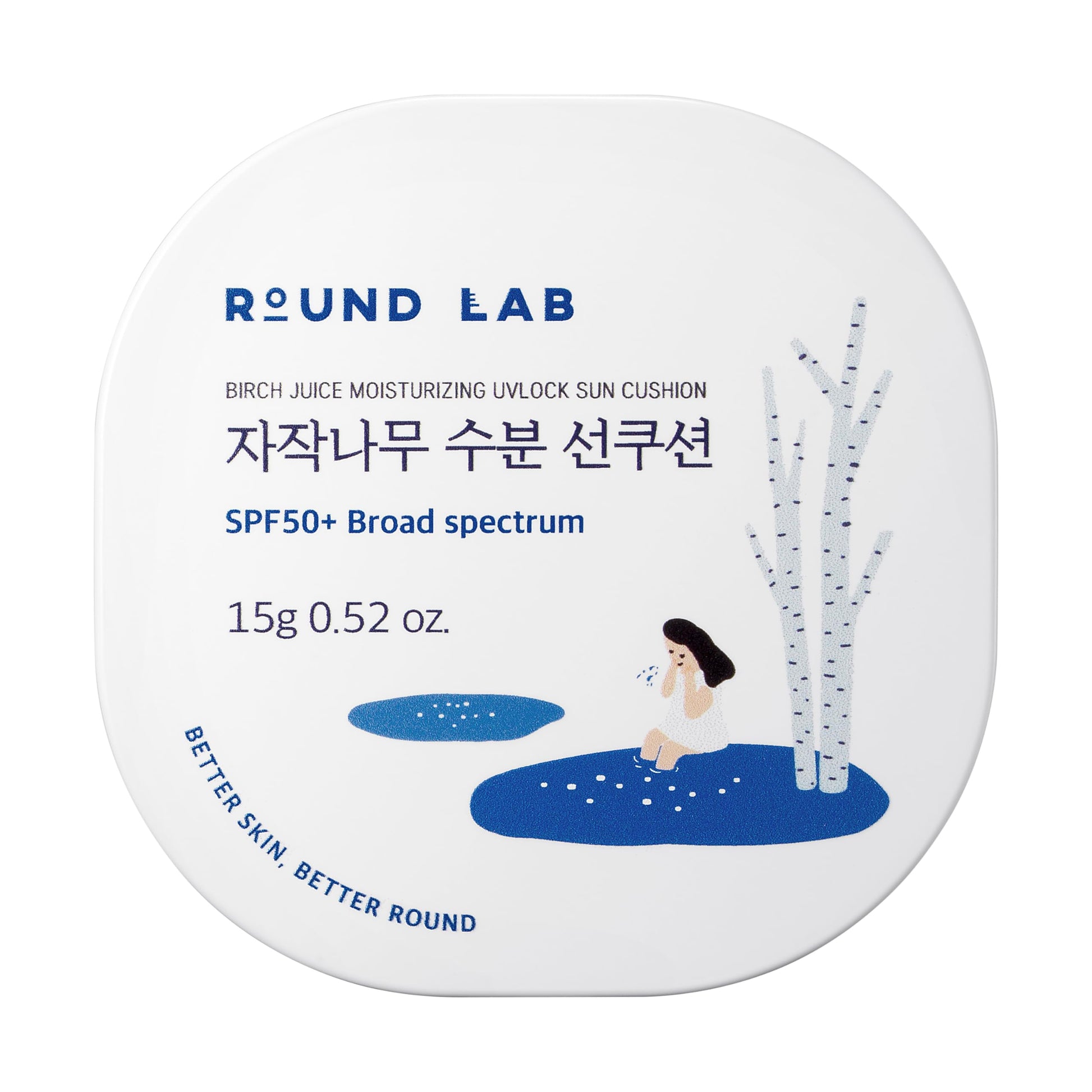 Round Lab Birch Juice Moisturizing UV Lock Sun Cushion, SPF50+ Broad Spectrum, 0.52 oz, Mineral Sunscreen for All Family Members, Over Makeup Poratable Sun cushion, No White cast, Korean Sunscreen - Medaid International
