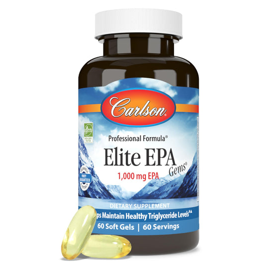 Carlson - Elite EPA Gems, 1000 mg EPA Fish Oil, Wild-Caught, Norwegian Fish Oil Supplement, Sustainably Sourced, Helps Maintain Healthy Triglyceride Levels, 60 Softgels - Medaid International