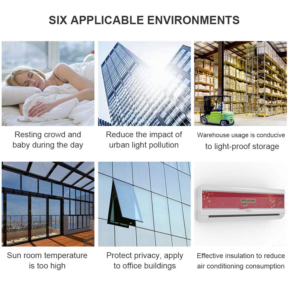 FILMGOO One Way Privacy Window Film Mirror Window Tint for Home Daytime Privacy Heat Control Anti UV Static Cling Covers (Black Silver,17.5 Inch X 94.48 Inch) - Medaid International