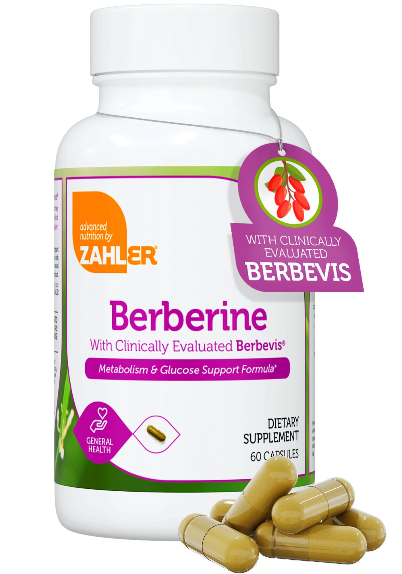 Zahler Berberine with Clinically Evaluated Berbevis, Metabolism and Glucos Support Formula, 60 Capsules. - Medaid International
