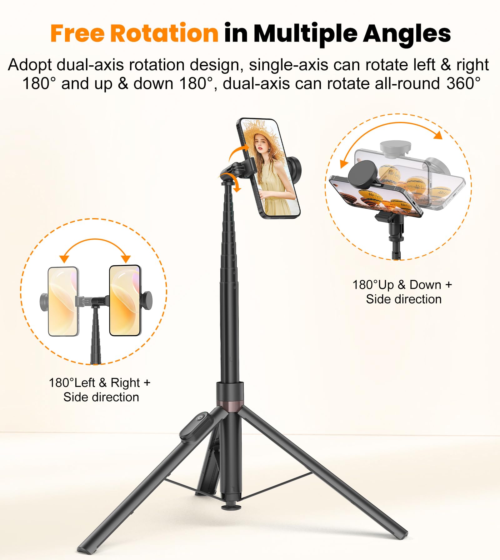 TONEOF 66" Automatic Tripod,Auto-Open Phone Tripod Stand with Magnetic Rechargable Remote,Selfie Stick Tripod 360° Vertical & Horizontal Rotatable,Stable Travel Tripod for iPhone/Android(Black) - Medaid International