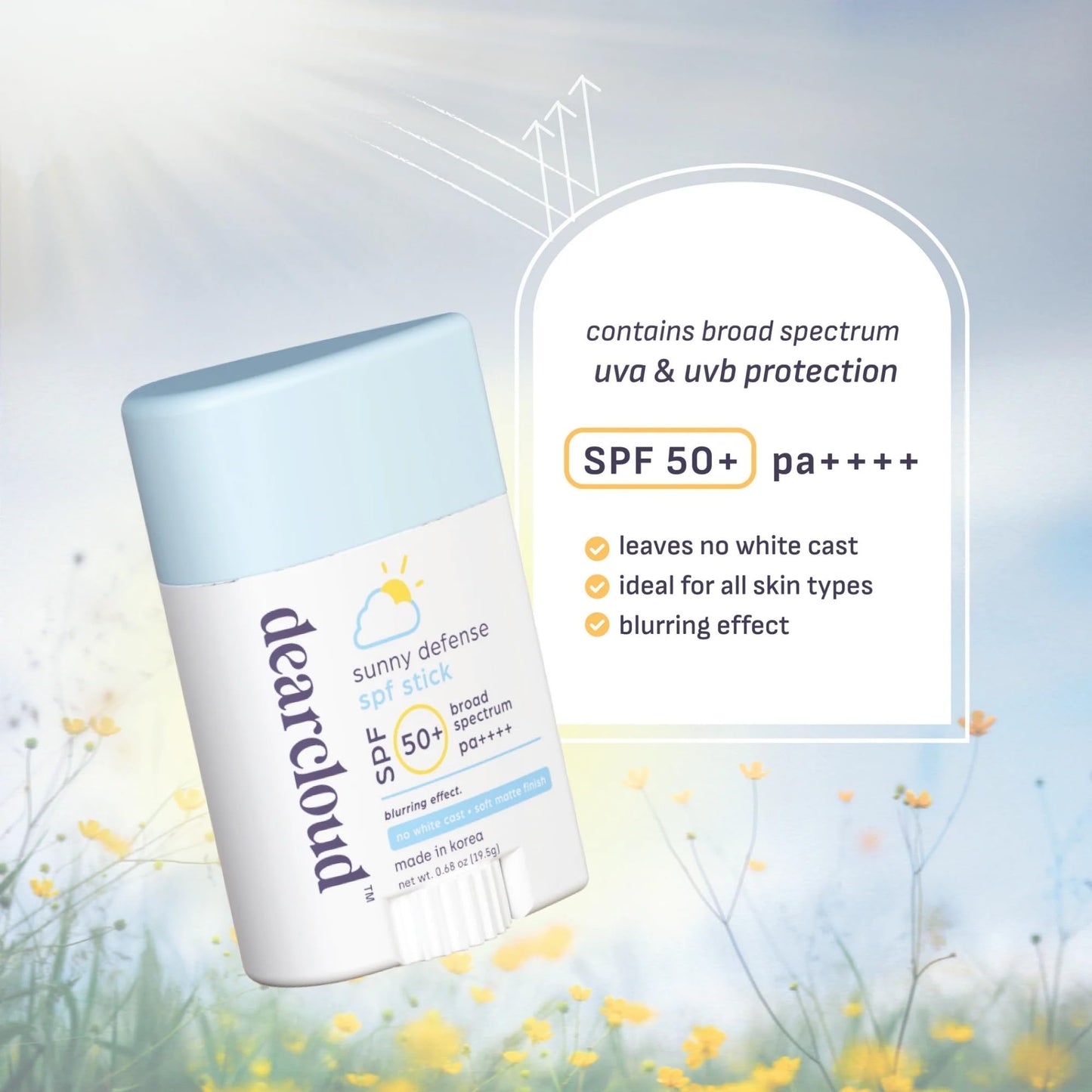 dearcloud Sunny Defense Sunscreen Stick SPF 50+ PA++++ – Korean Sunscreen for Face & Travel Size (.68 oz) - Medaid International
