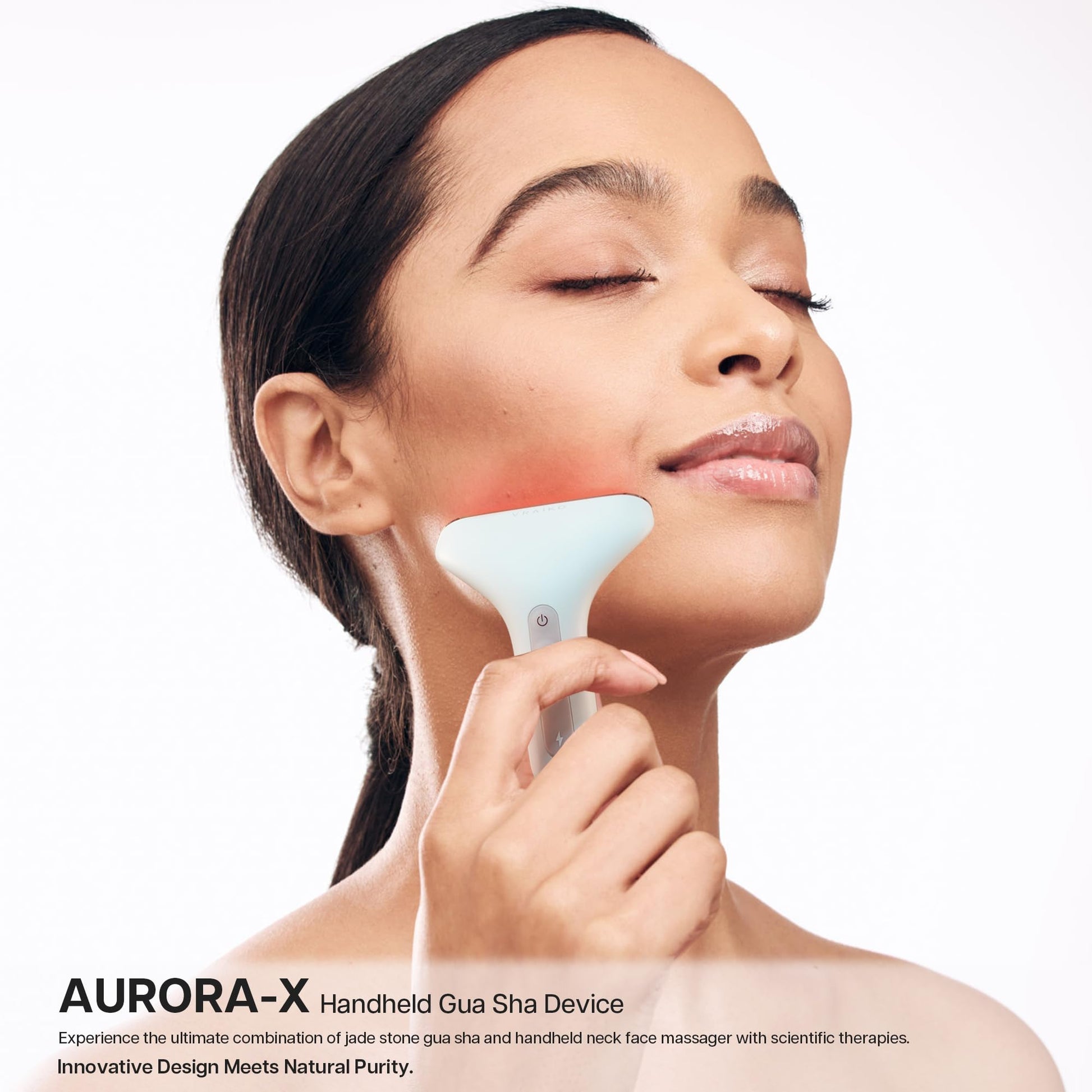 VRAIKO Aurora-X Handheld Gua Sha Device, White Jade Neck Face Massager with Thermal, Vibration and Acupressure Tail, for Face Sculpting Anti-Aging and Relaxation at Home - Medaid International