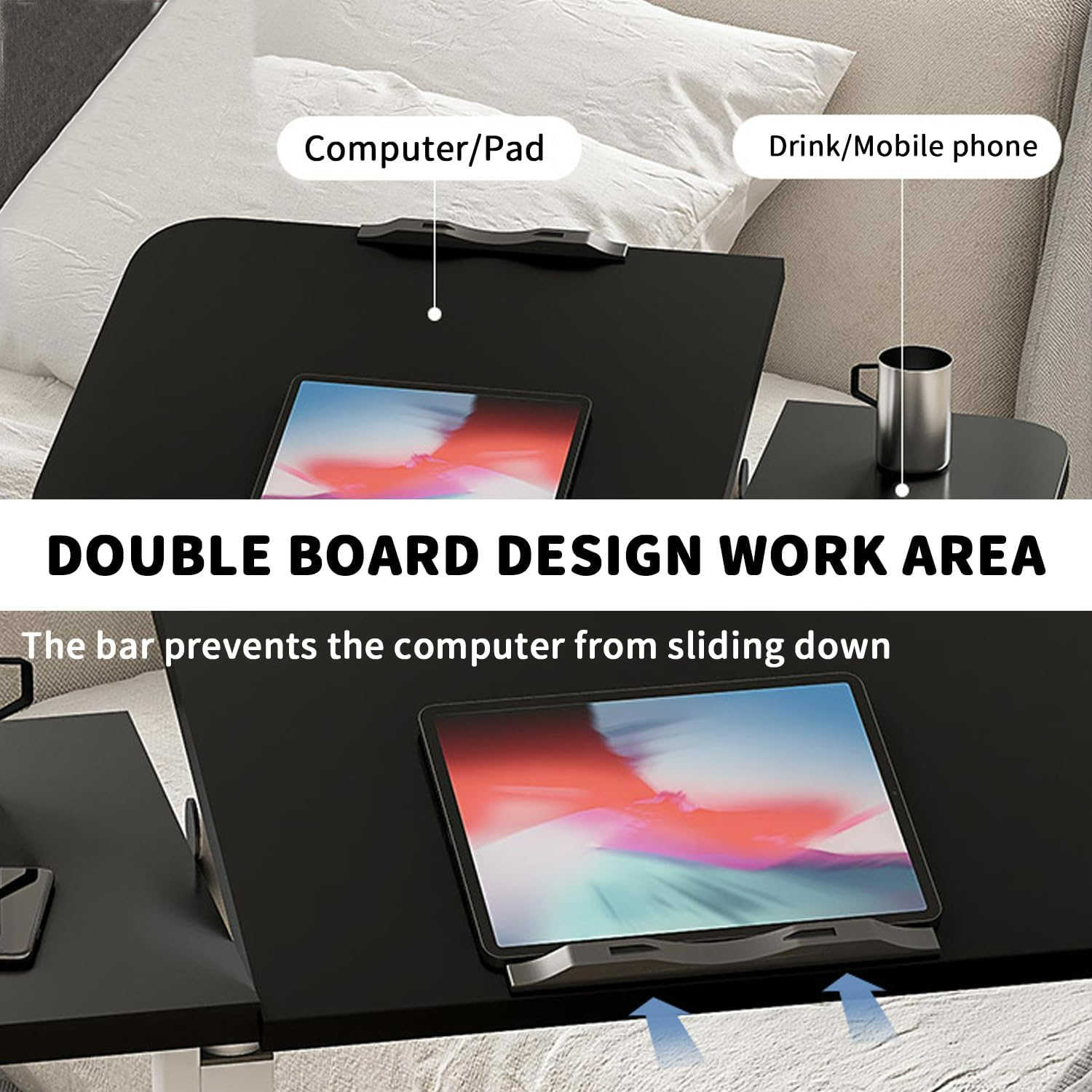 Height Adjustable Side Table with Wheels ‚Äì Laptop Stand, Bed & Overbed Table for Living Room & Bedroom AS13 - Medaid International