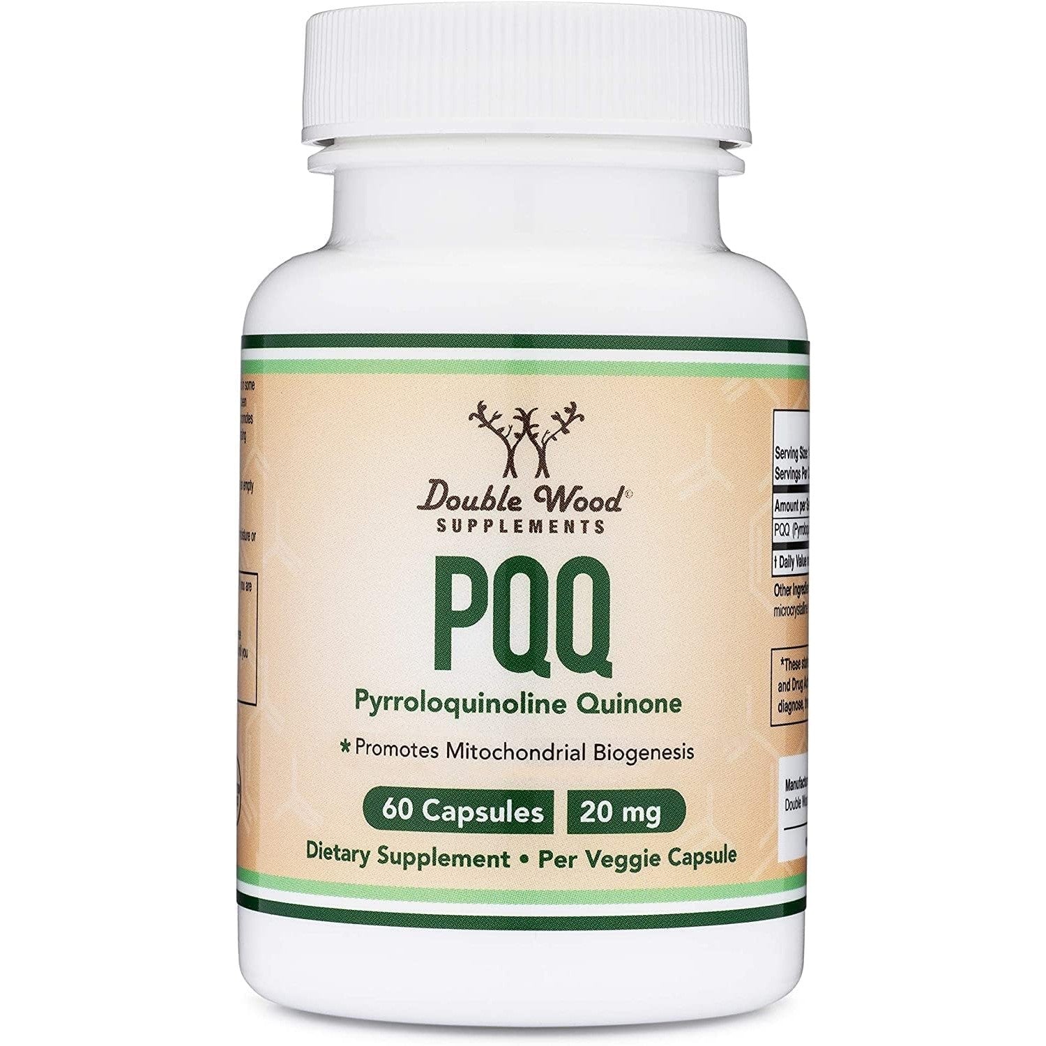 PQQ Supplement - 20mg, 60 Capsules (Pyrroloquinoline Quinone) Promotes Mitochondria ATP Coenzyme Levels, Energy Optimizer and Sleep Support (Non-GMO, Gluten Free, Vegan Safe) by Double Wood - Medaid International