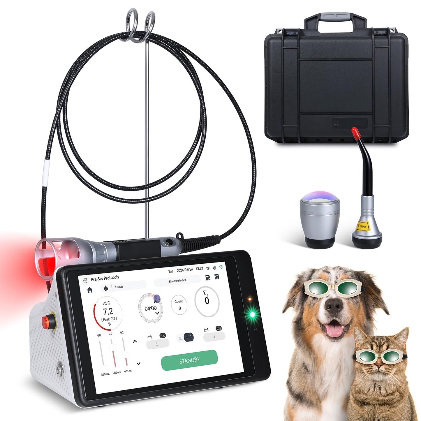 Cold Laser Therapy System with LCD Touch Screen, High Power Red Light Therapy Machine for Vet/Human, Near Infrared Light for Joint Muscle Relief - 980nm+810nm+635nm - Medaid International