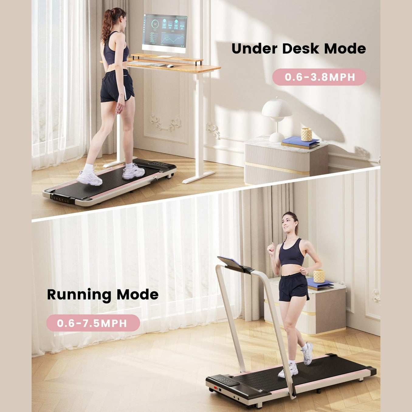 DeerRun 3 in 1 Walking Pad Treadmill, 300 Weight Capacity Foldable Treadmill, 3.0HP Low Noise Under Desk Treadmills for Home Office with Remote & APP - Medaid International