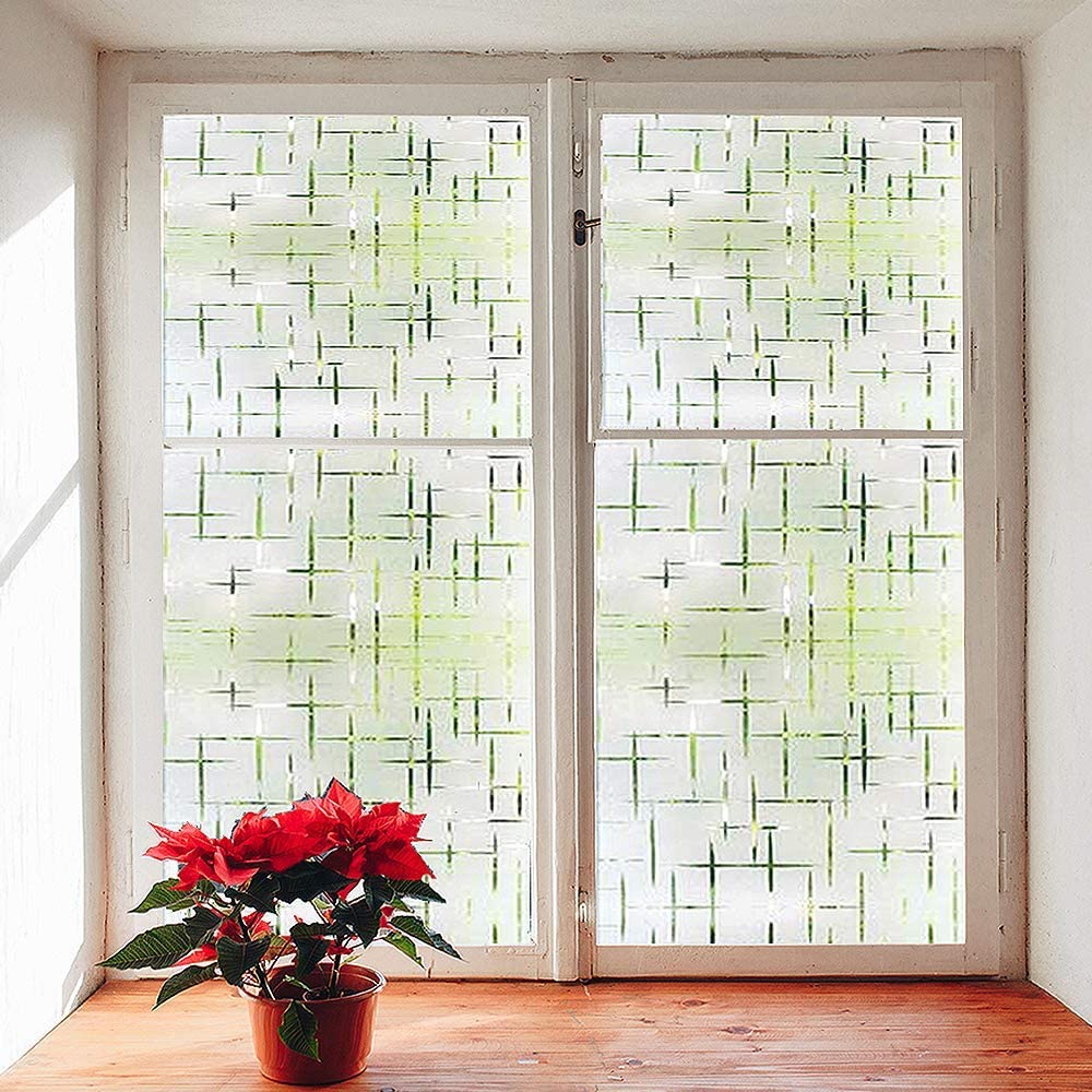 Finnez Frosted Window Film Non-Adhesive, Frosting Privacy Film for Glass Windows, Self Static-Cling Decorative Window Cling for Home Office UV Protection Cross Pattern 17.5 x 78.7 inches - Medaid International