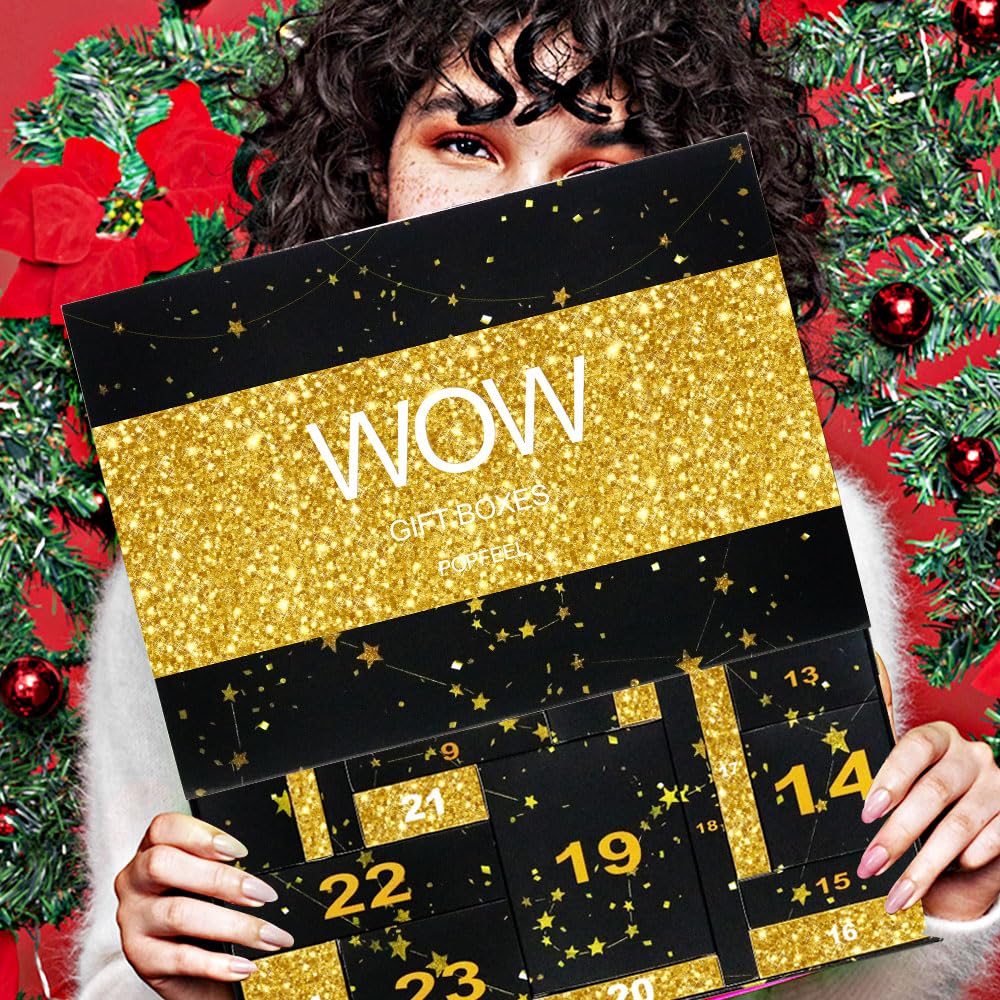 Makeup Advent Calendar 2025, 24 Days Countdown Calendar Christmas Birthday Valentines Day Xmas Gift Box, Makeup Gift Set For Teen Girls Women (black gold) - Medaid International
