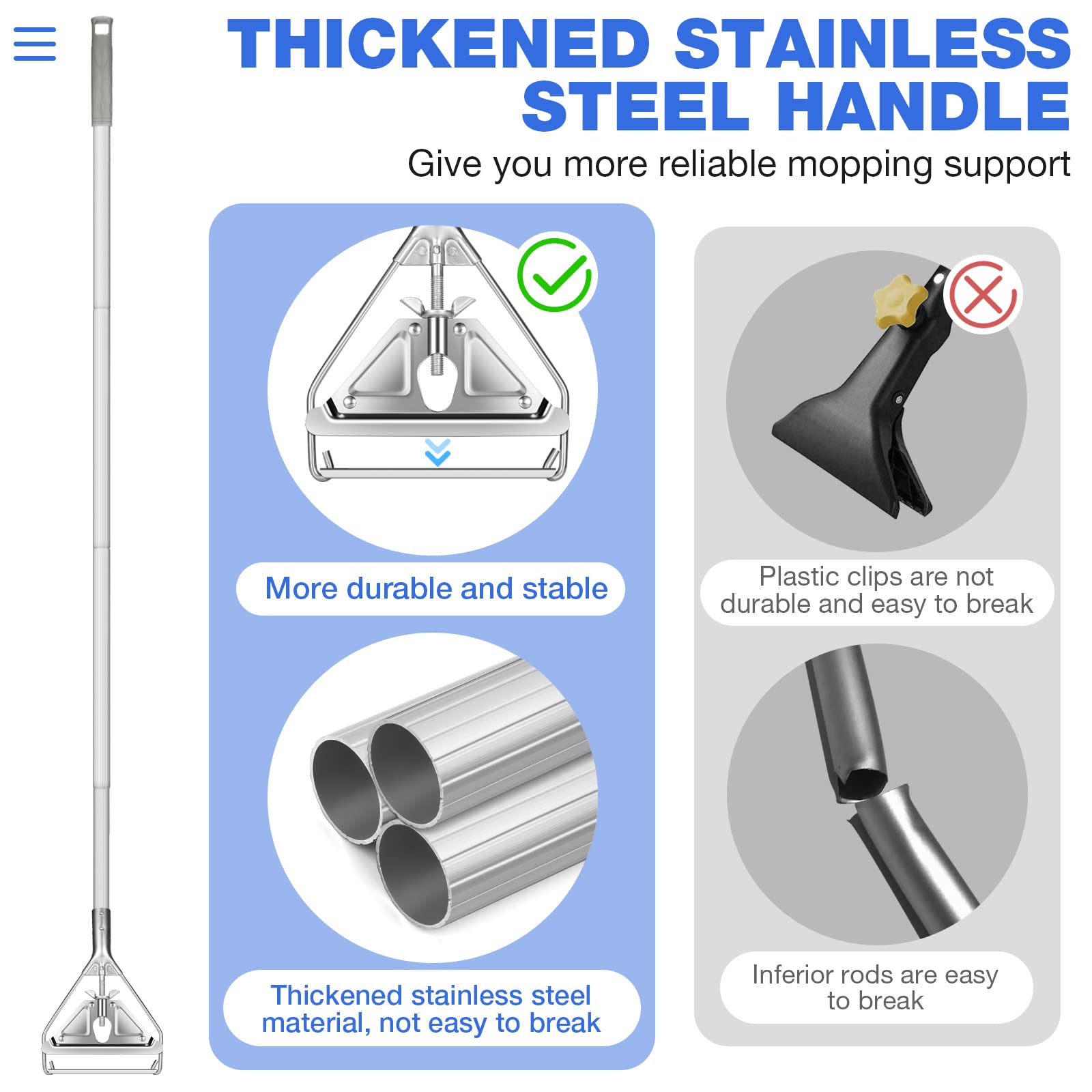 String Mop Heavy Duty for Floor Cleaning- Industrial Commercial Wet Mop with 59inch Mop Handle for Home Garage Office Workshop Warehouse Floor Cleaning - Medaid International