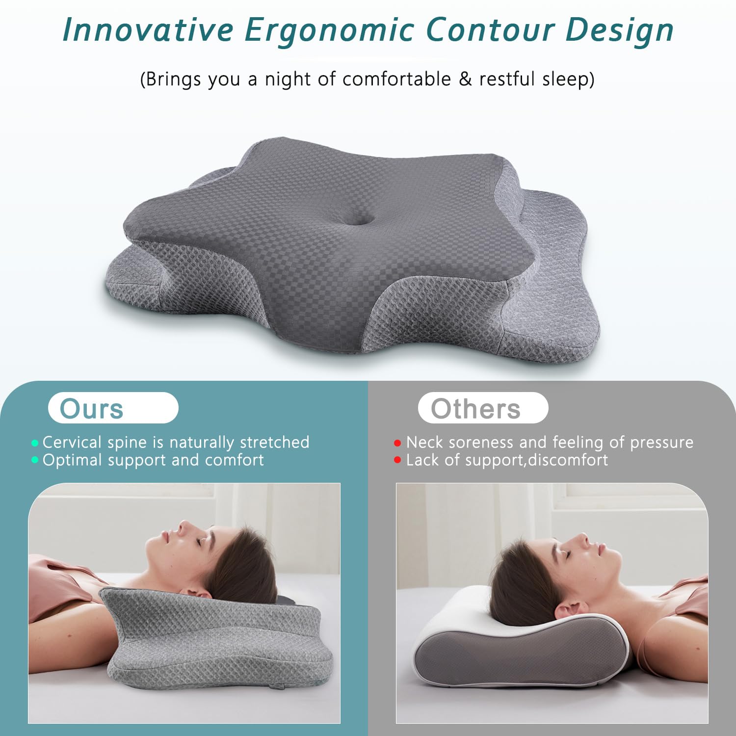 CHxxy Cervical Neck Pillow for Pain Relief Sleeping, Contour Memory Foam Pillows, Ergonomic Side Sleeper Pillows for Adults, Cooling Orthopedic Neck Support Pillow for Back Stomach Sleepers - Medaid International
