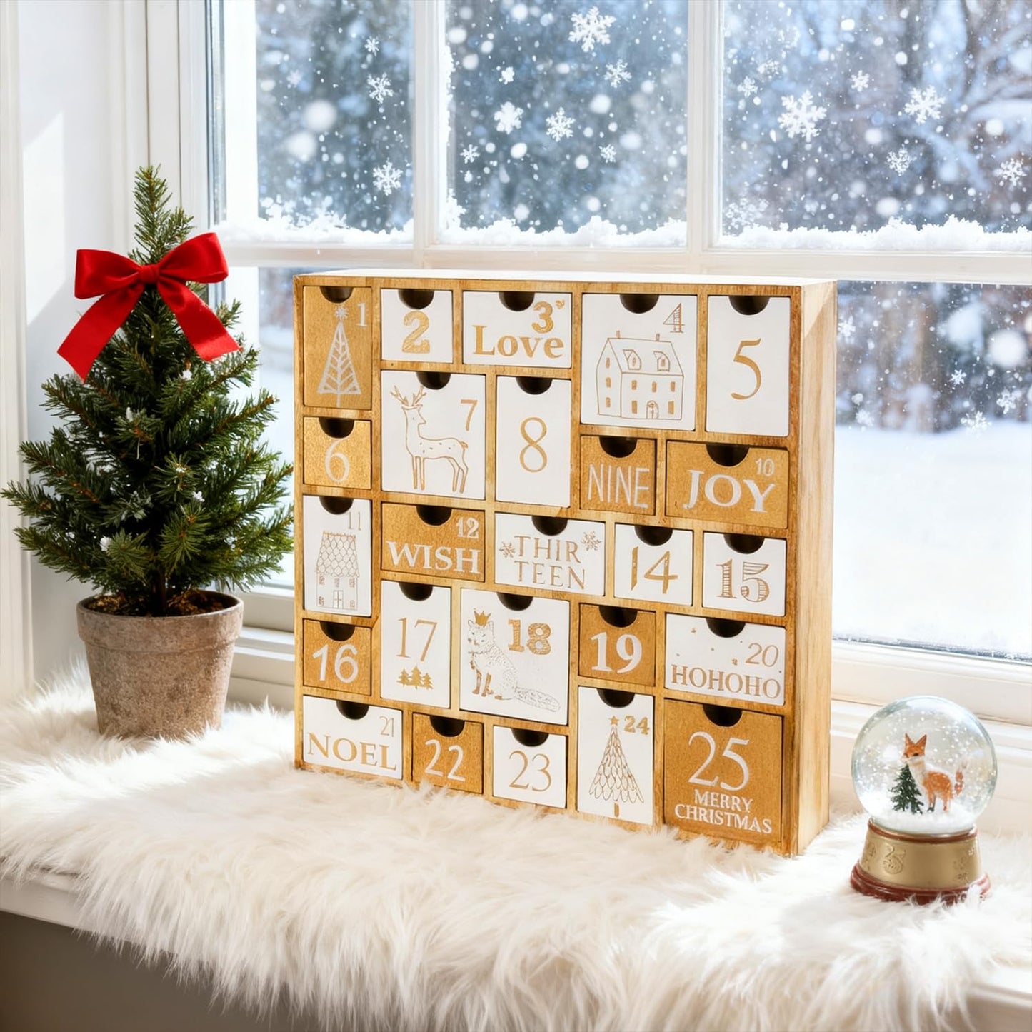 Juegoal Advent Calendar with 25 Drawers Countdown to Christmas, Refillable Wooden Advent Xmas Gift for Kids, 12 Inches Tall - Medaid International