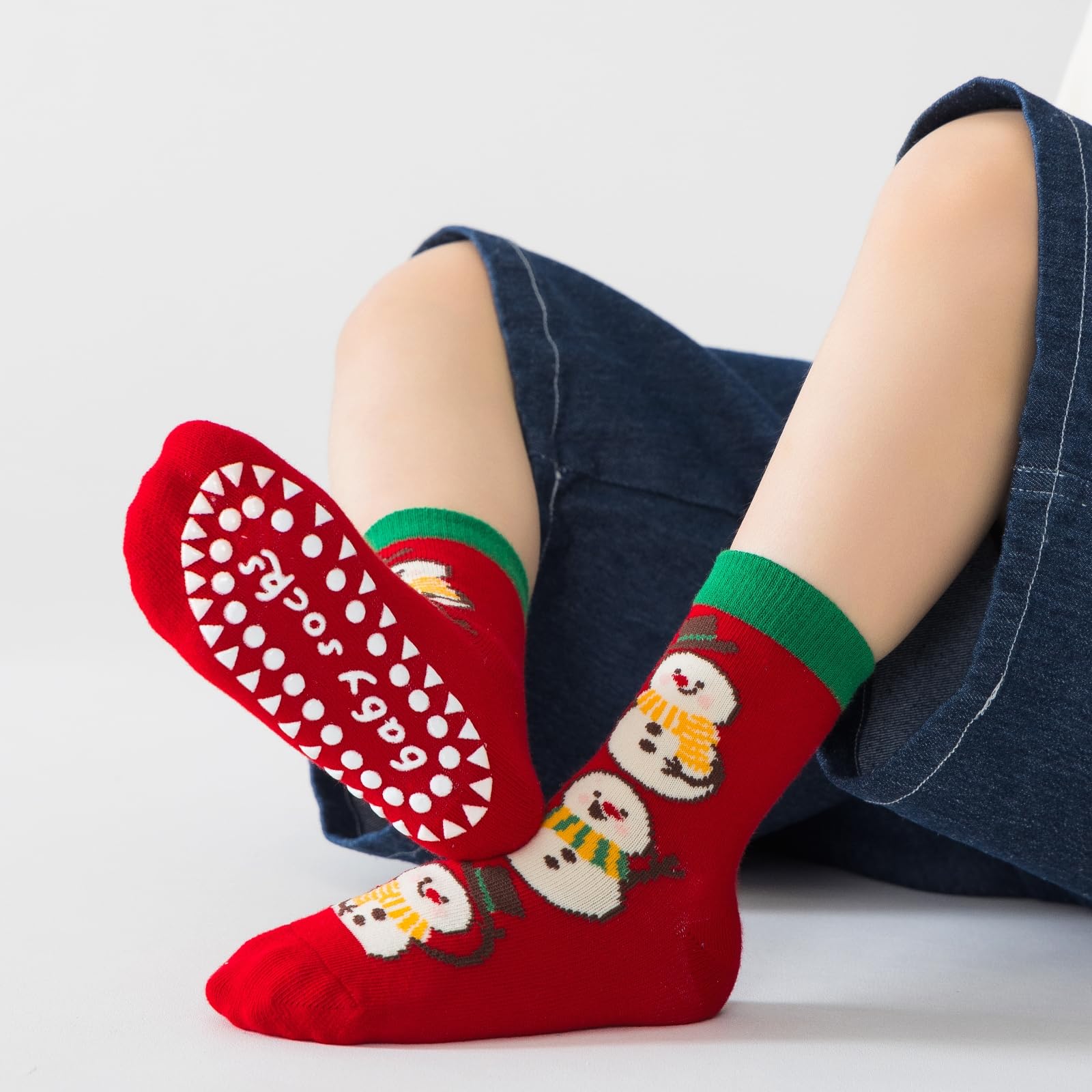 Meeshine Toddler Kids Christmas Socks Baby No Slip Grip Socks Xmas Holiday Cotton Ankle Socks Boys Girls 1-8T - Medaid International