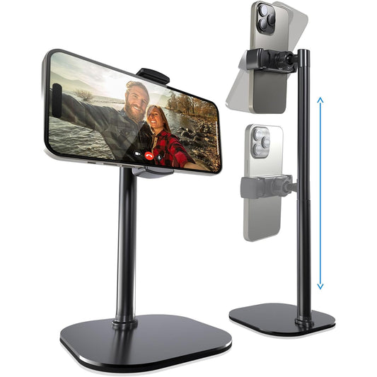 COOPER ChatStand, Adjustable Cell Phone Stand for Desk, Phone Stand for Recording, iPhone Holder for Filming, Small Tripod for iPhone, Fits Samsung, Android Smartphones - Night Black - Medaid International