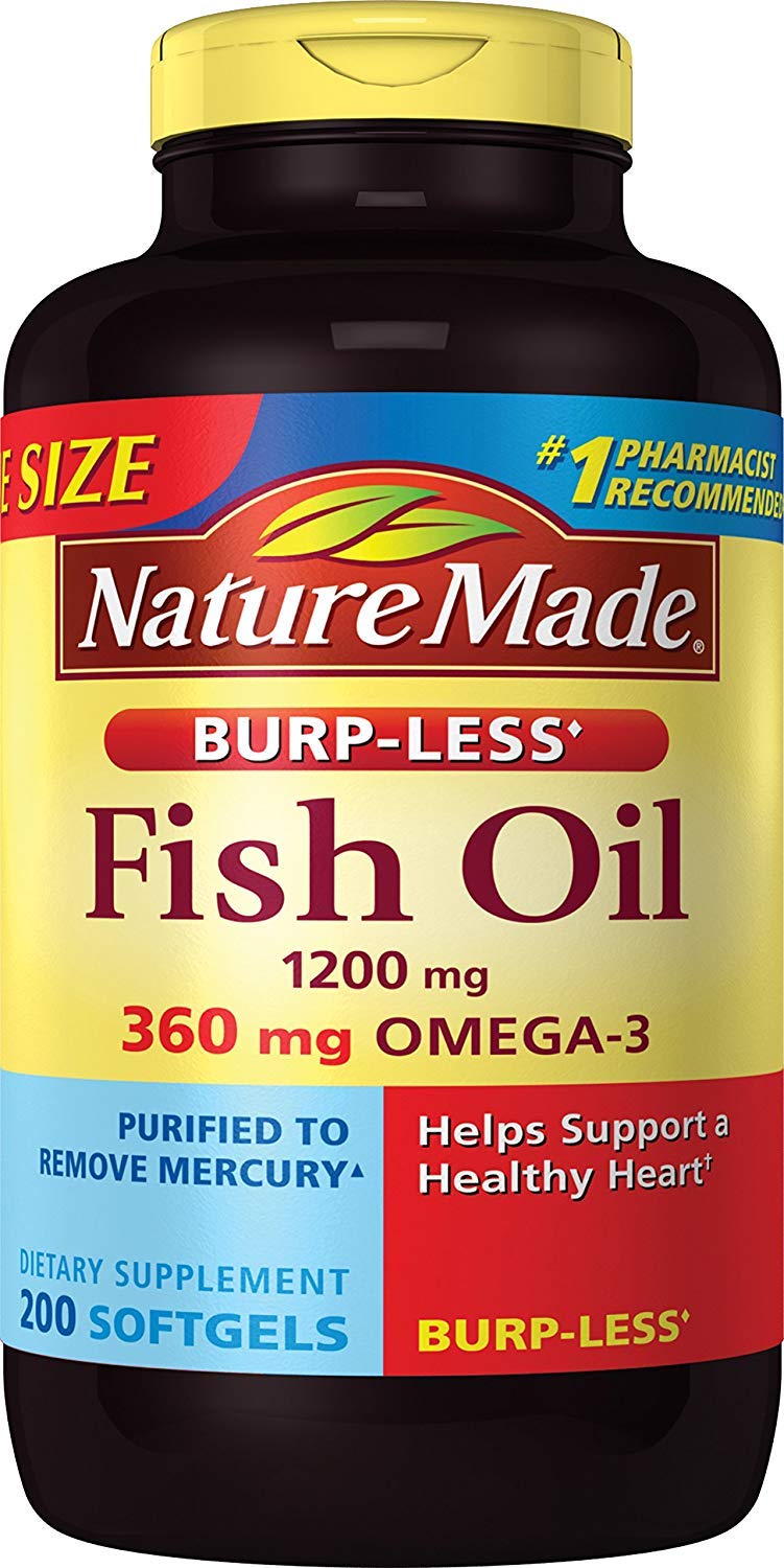 Burp-Less Fish Oil 1200 mg, 200 Softgels, Fish Oil Omega 3 Supplement For Heart Health - Medaid International
