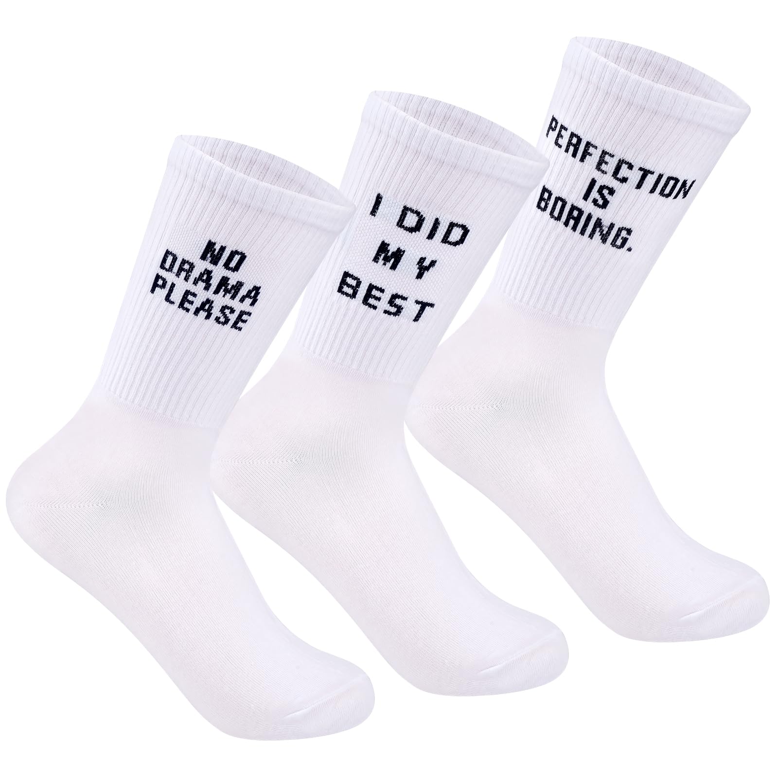 3 Pairs of Tennis Socks, White Tennis Socks for Men and Women, 36-42, Funny Sports Socks with Saying One Size, Breathable Cotton Socks for Home, Leisure, Sports, White, 36-42 - Medaid International