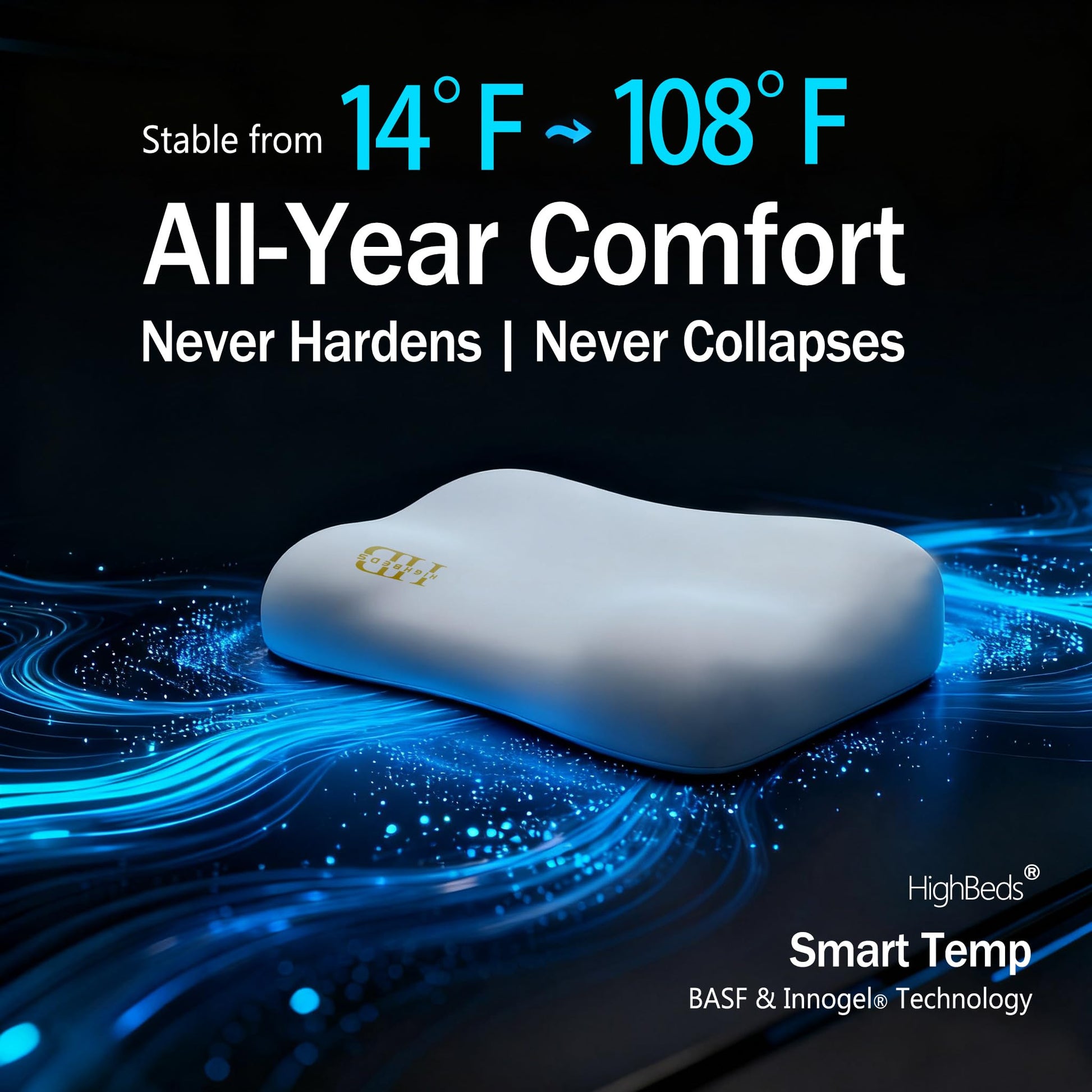 HighBeds Cervical Neck Pillow for Neck Pain Relief- Memory Foam Pillow for Side and Back Sleepers, BASF Support with Ergonomic Pillow - Medaid International