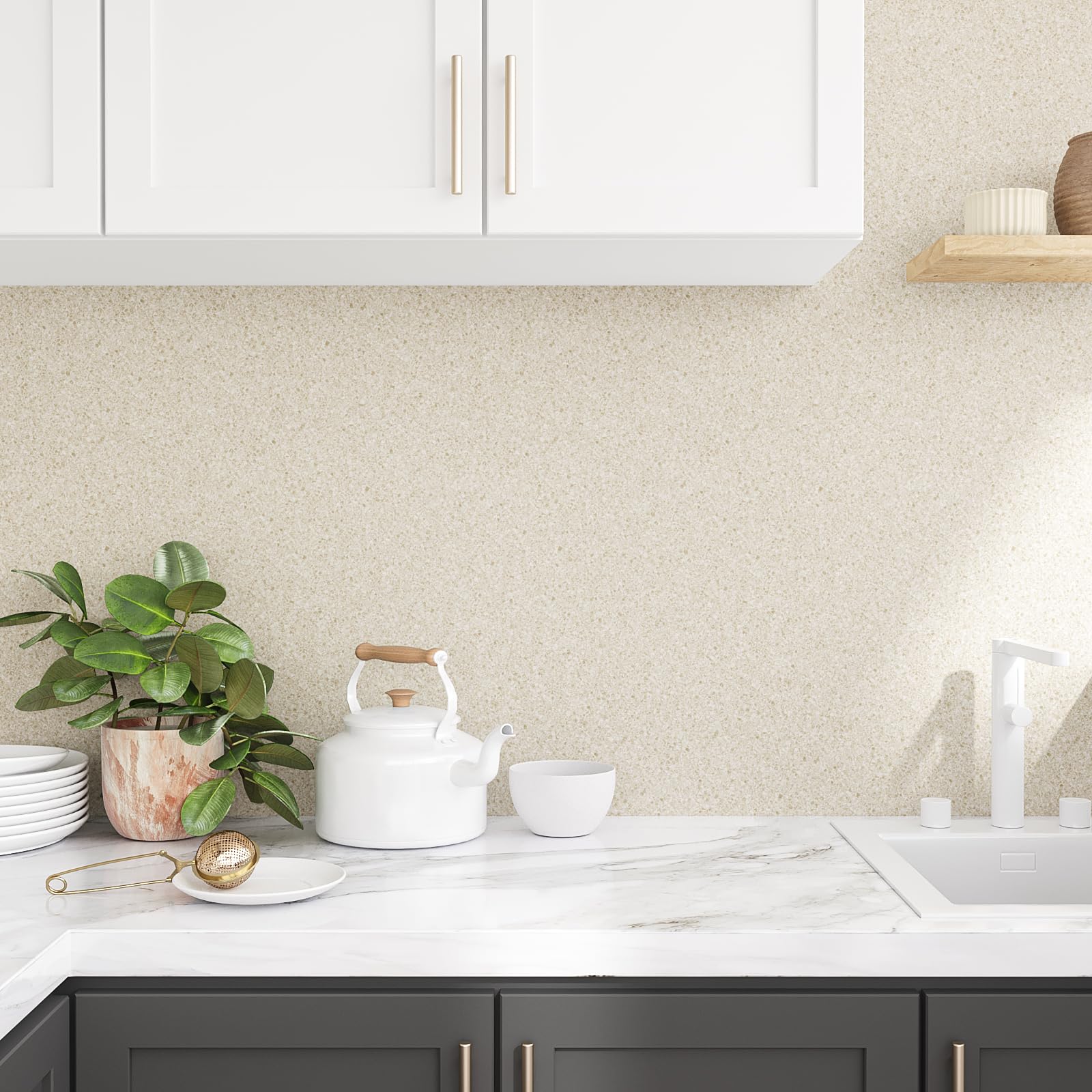 VEELIKE Beige Granite Contact Paper for Countertops Waterproof Peel and Stick Countertops Covers 15.7''x118'' Marble Countertop Wallpaper Peel and Stick Counter Top Vinyl Wrap for Kitchen Bathroom - Medaid International