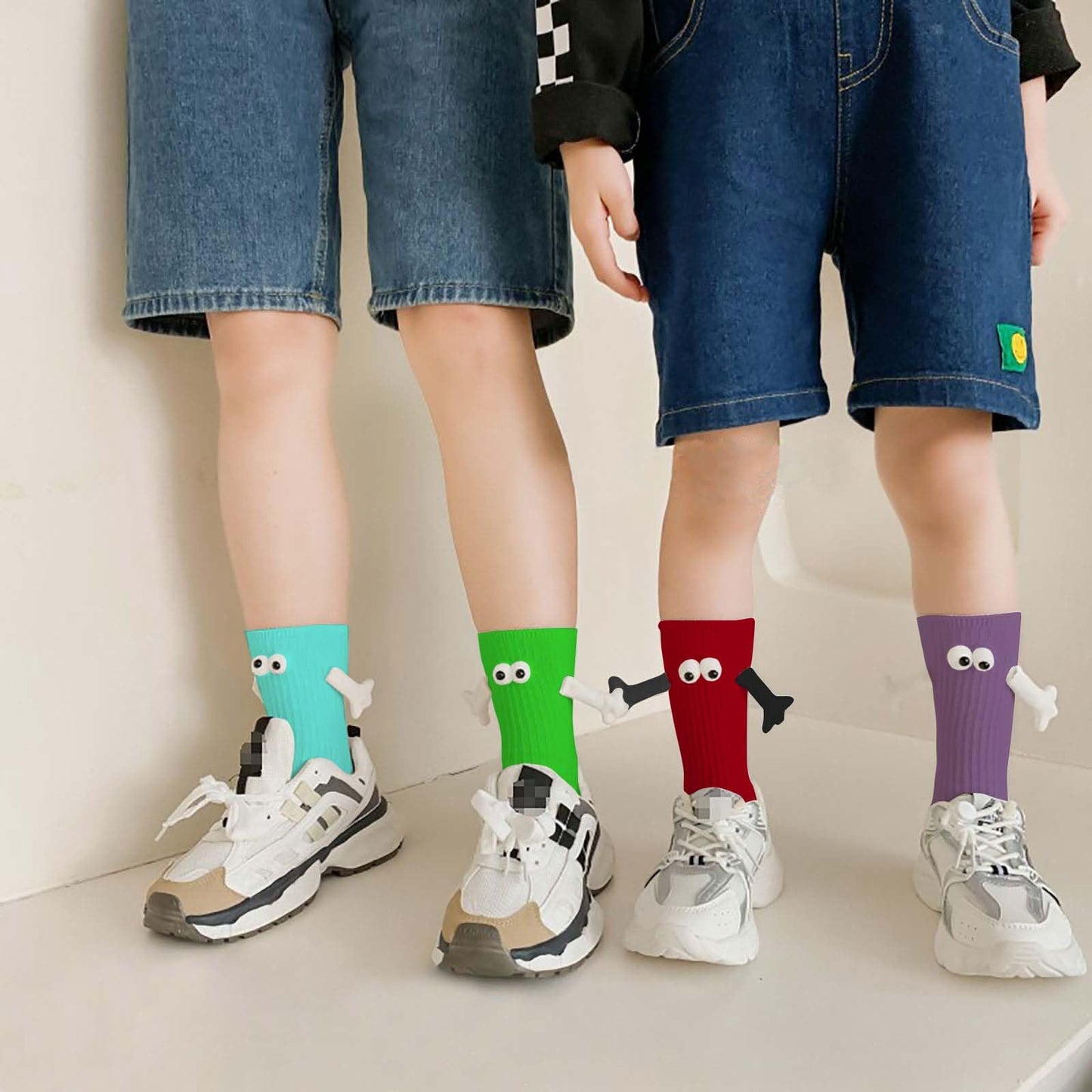 ARTSIM Magnetic Hand Holding Socks for Couple Friends Kids 3D Doll Mid-Tube Cute Hand in Hand Socks with Eyes Novelty Xmas Socks Rose Red (Color : Rose Red, Size : One Size) - Medaid International