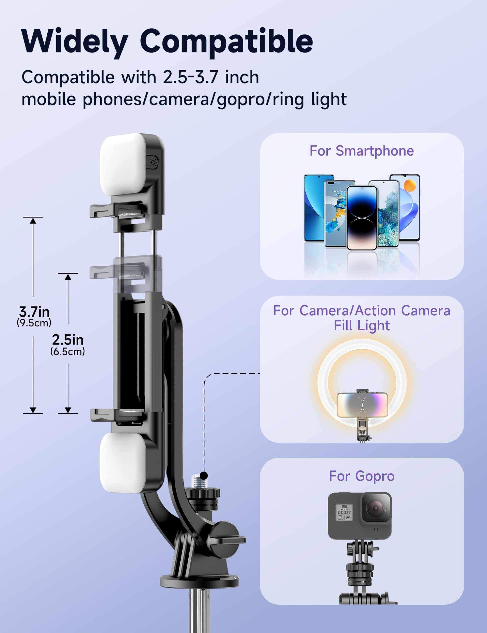 53'' Selfie Stick Tripod with Light, Extendable Selfie Stick with Remote, Portable Cell Phone Tripod Stand with All in 1 Phone Clip, Lightweight Camera Tripod Compatible with iPhone 15 14 13, Android - Medaid International