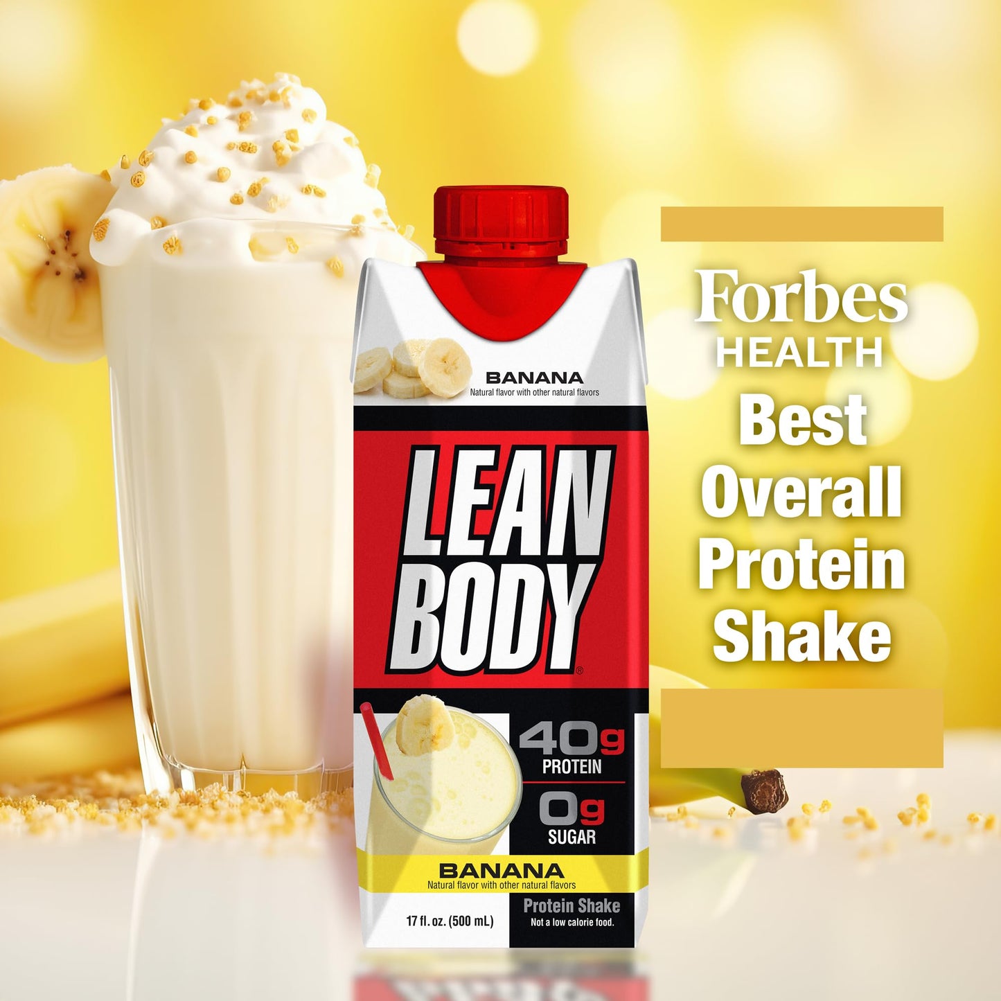 Lean Body Ready-to-Drink Banana Protein Shake, 40g Protein, Whey Blend, 0 Sugar, Gluten Free, 22 Vitamins & Minerals, 17 Ounce (Recyclable Carton & Lid - Pack of 12) LABRADA - Medaid International